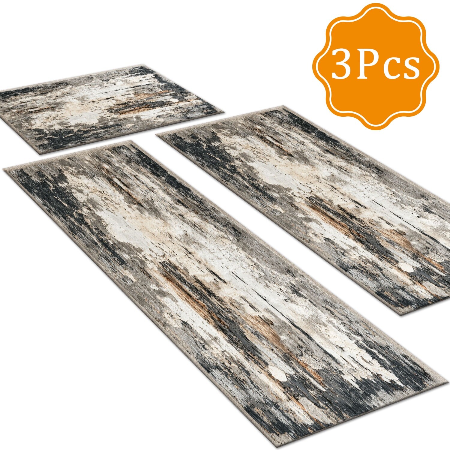 Gloweer 3-Piece Indoor Rug Set Non-Slip Washable Runner Mats Soft Floor Mats for Kitchen Laundry Hallway and Entryway 20x32in 20x47in 20x60in Light Beige Modern Wash