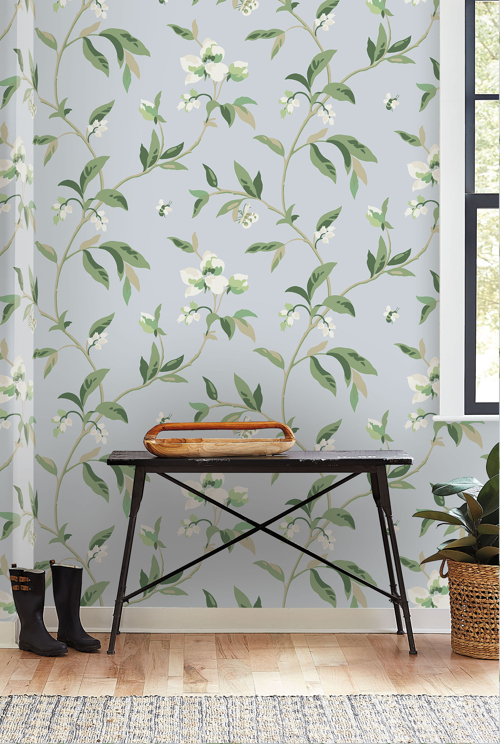 York Wallcoverings GO8282 Greenhouse 60.8-Sq. Feet Blue Non-woven Floral Prepasted Water Activated Paste Wallpaper