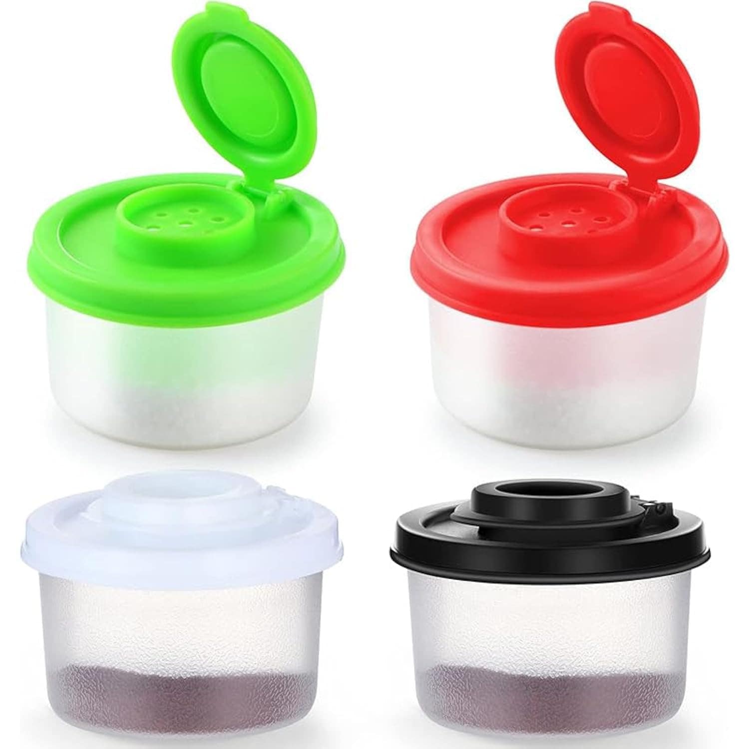 JVFCXXV  4 pcs Mini Salt and Pepper Shakers Set Portable Airtight Plastic Spice Containers for Camping Lunch Box Travel Sugar Keychain Dispenser