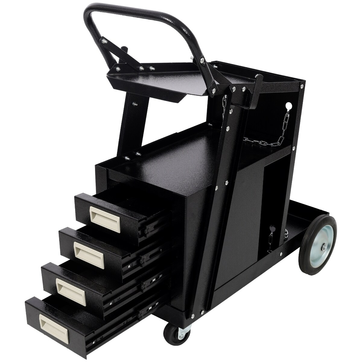 Tooliom Heavy Duty 2 Tier Rolling Welding Cart 4 Drawers Portable Welder Storage Trolley For MIG TIG ARC Plasma Cutter Black