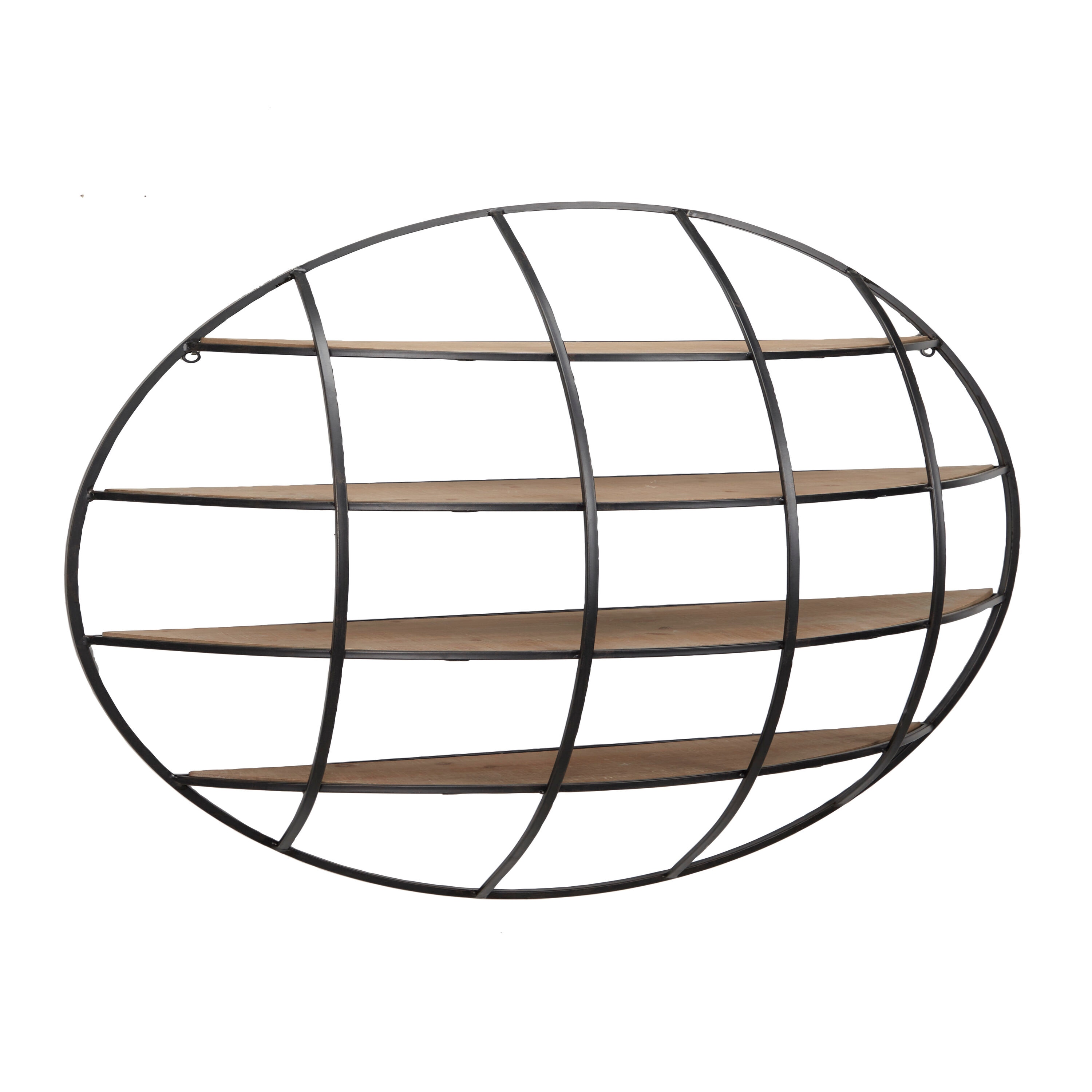Rustic Iron and Wood 36" Geometric Round Floating Wall Shelf