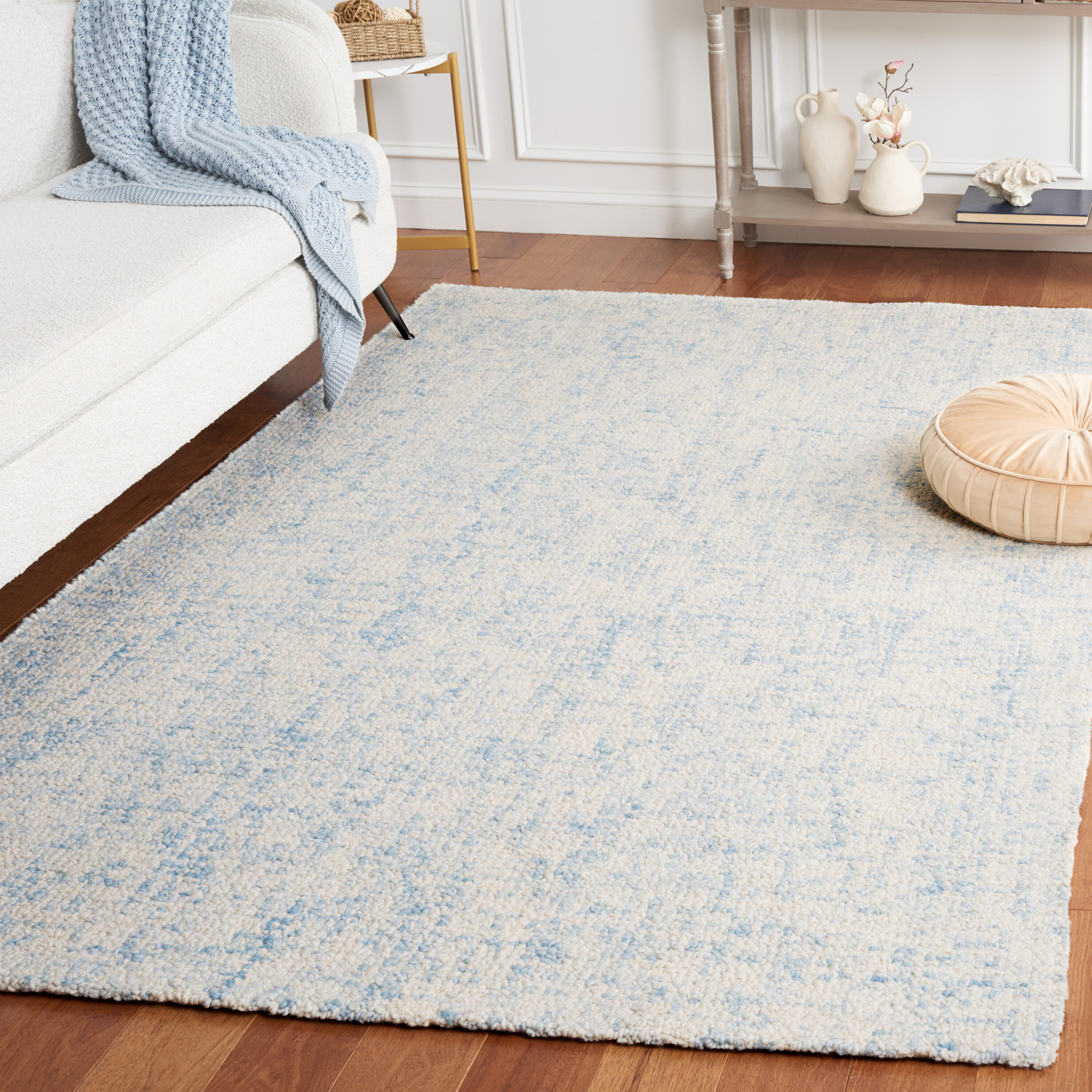 Abstract 8 x 10 (ft) Tufted Wool Light Blue/Ivory Rectangular Indoor Solid Spot Clean Only Area rug