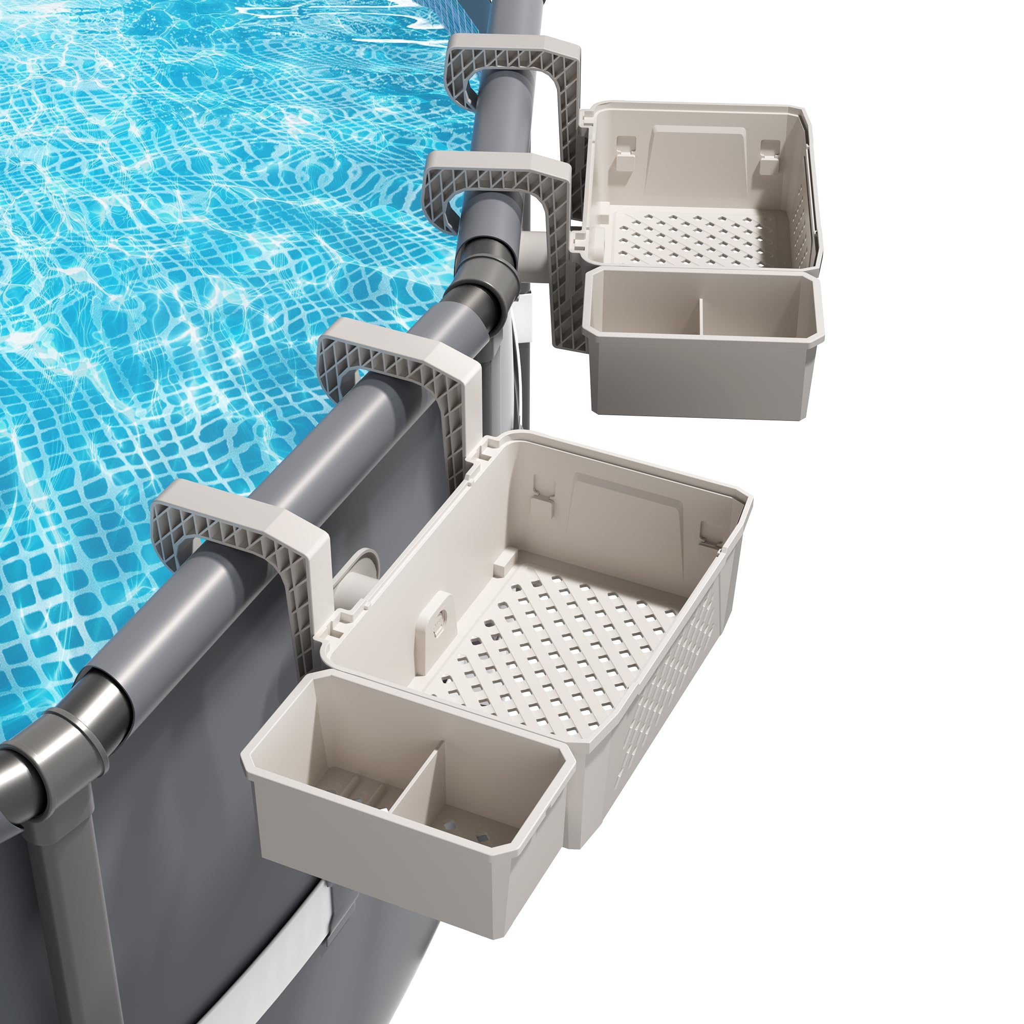 Misopily  2 Sets of Poolside Storage Baskets with Cup Holders Perfect for 3 Inch or Smaller Top Rails Above Ground Pool Accessories Fit for Most