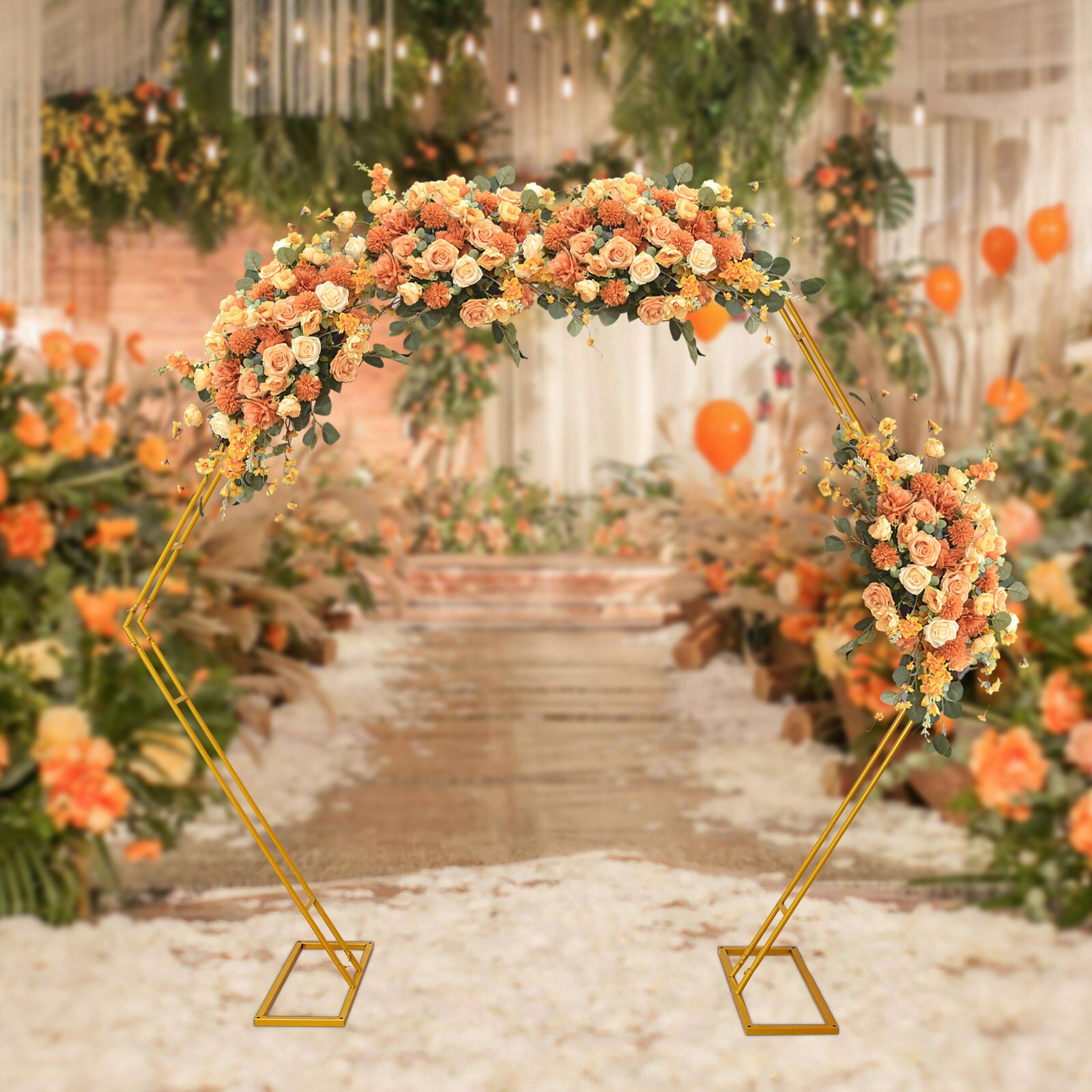 CNCEST 8.2-ft W x 7.22-ft H Gold Iron Hexagon Arch Backdrop For Wedding ...