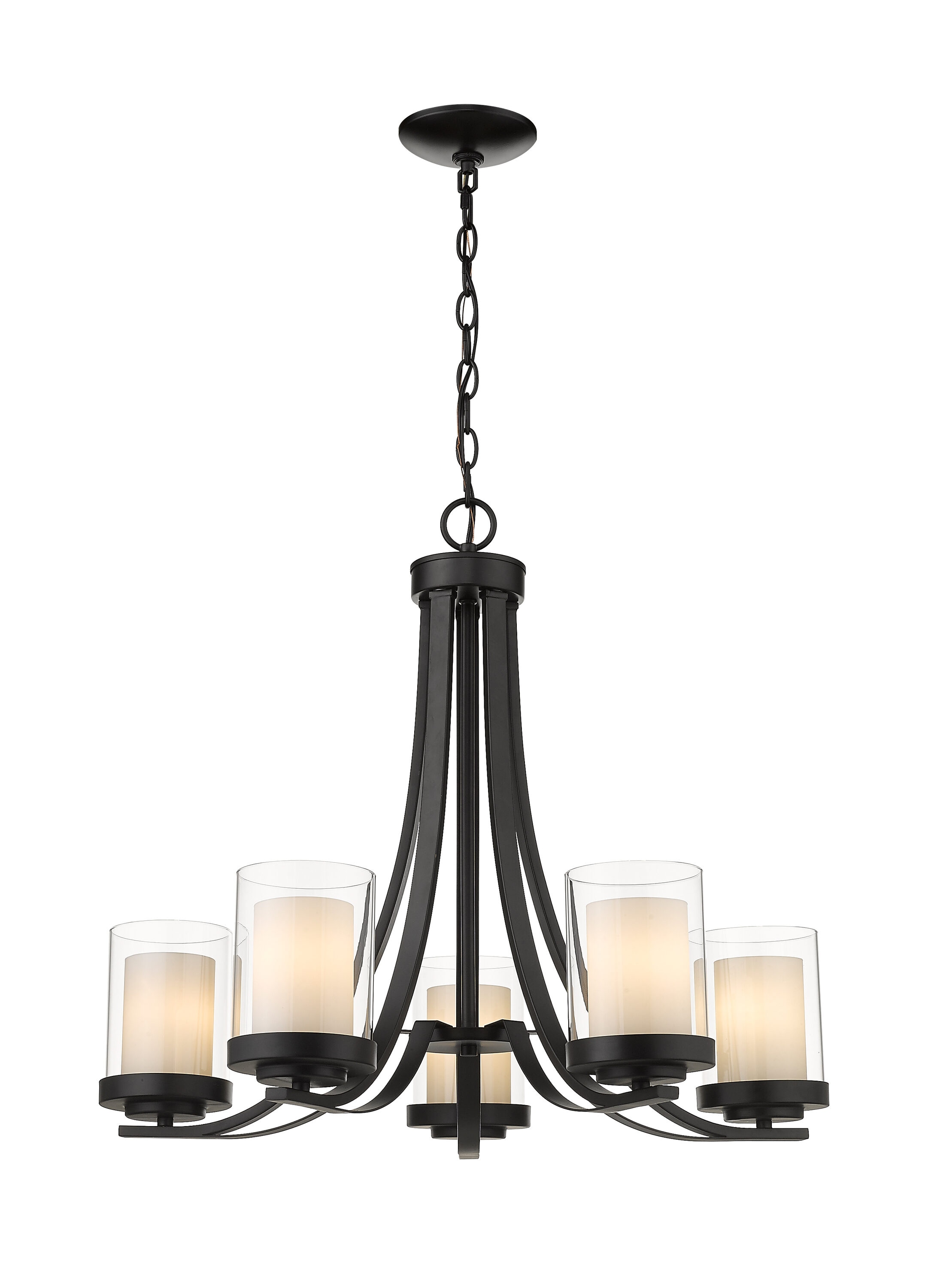 Matte Black Steel and Glass 5-Light Chandelier