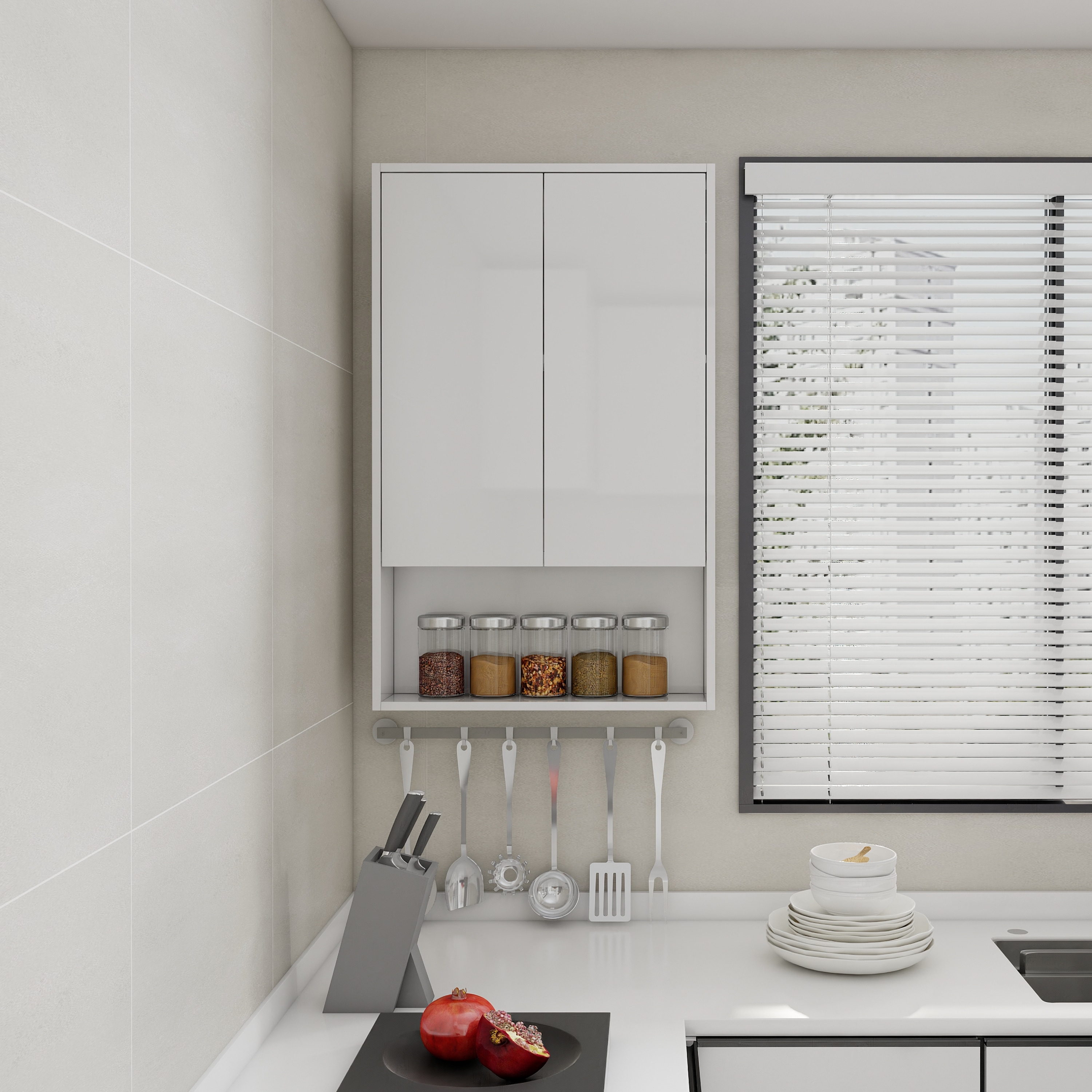 LOVMOR  23.31-in x 5.88-in x 37.38-in Glossy White Bathroom Wall Cabinet with Soft Close Doors