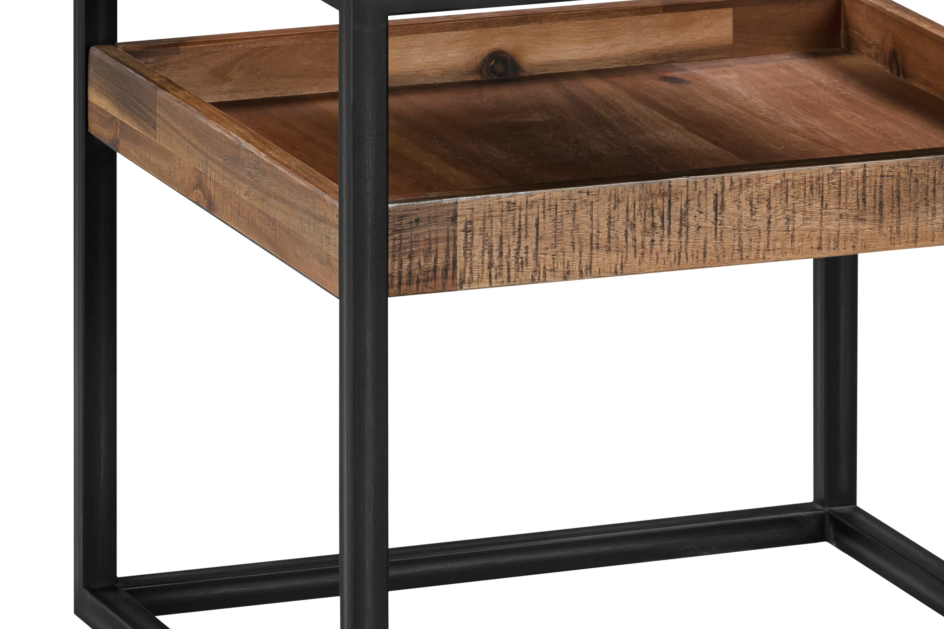 Acacia and Black Metal Square End Table with Shelf