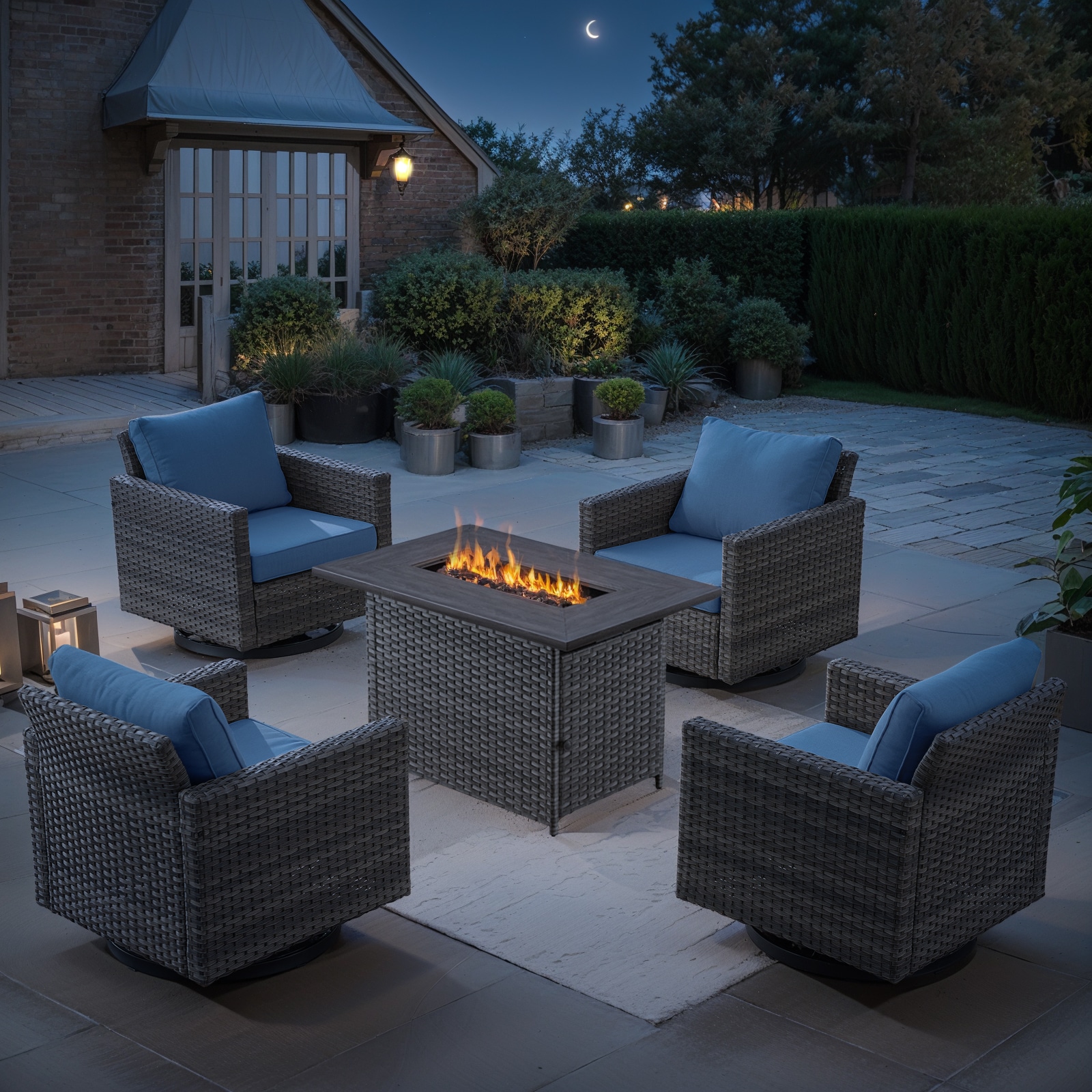 Jeehope PA069069145-1 PAnorama Series 5 -Piece Wicker Patio Conversation Set with Navy Cushions