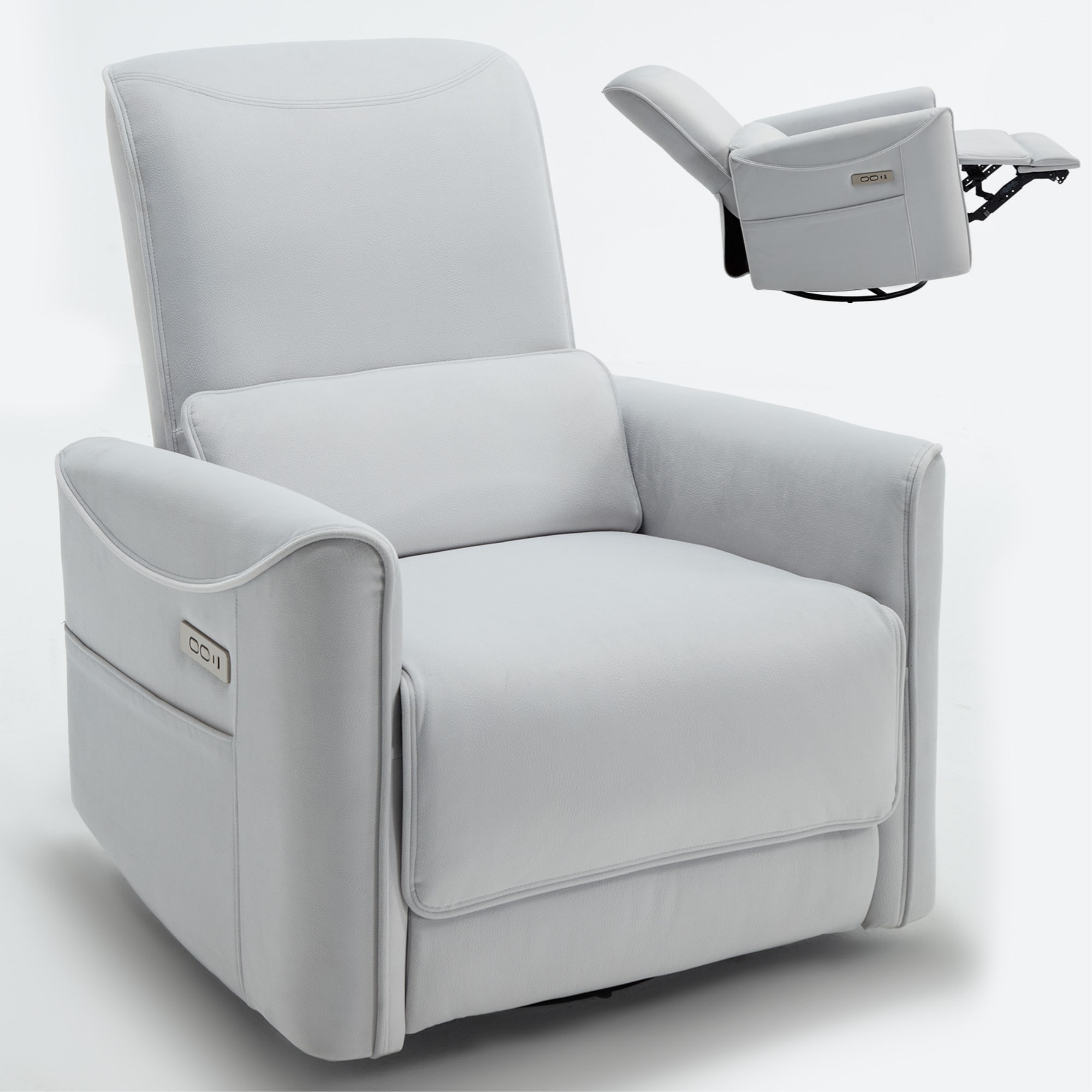 Boyel Living BL-CM812BG Swivel and Rocker Power Recliner Chair Heavy Duty Motion Mechanism with USB and Type-C Ports