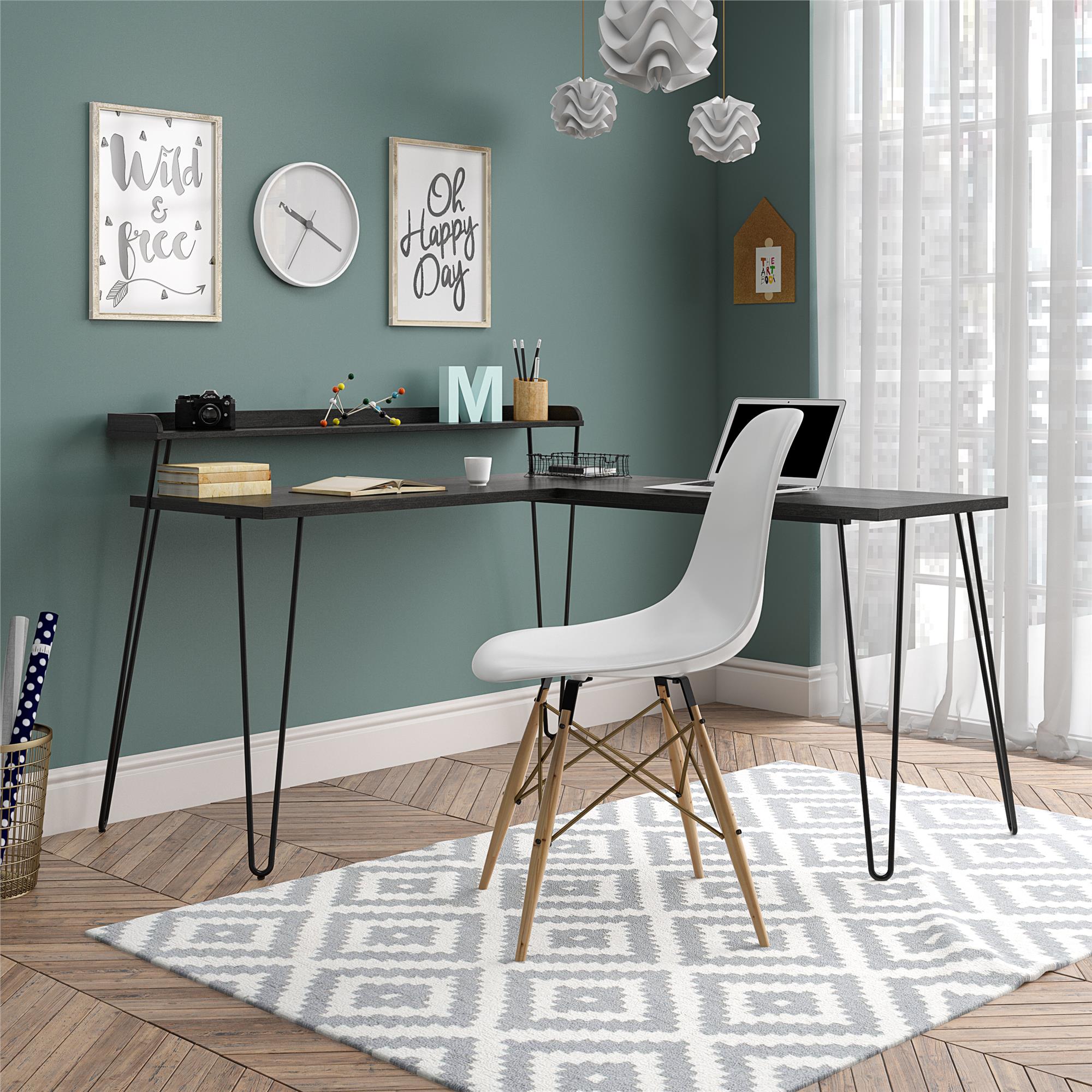 Haven 55'' Black Oak Corner Computer Desk with Metal Frame