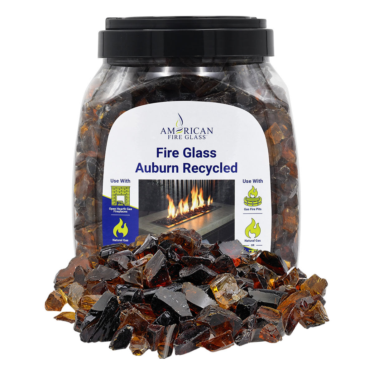 American Fire Glass - Fire Glass - Medium Auburn Recycled - 10-lb Jar for Gas Fire Pits
