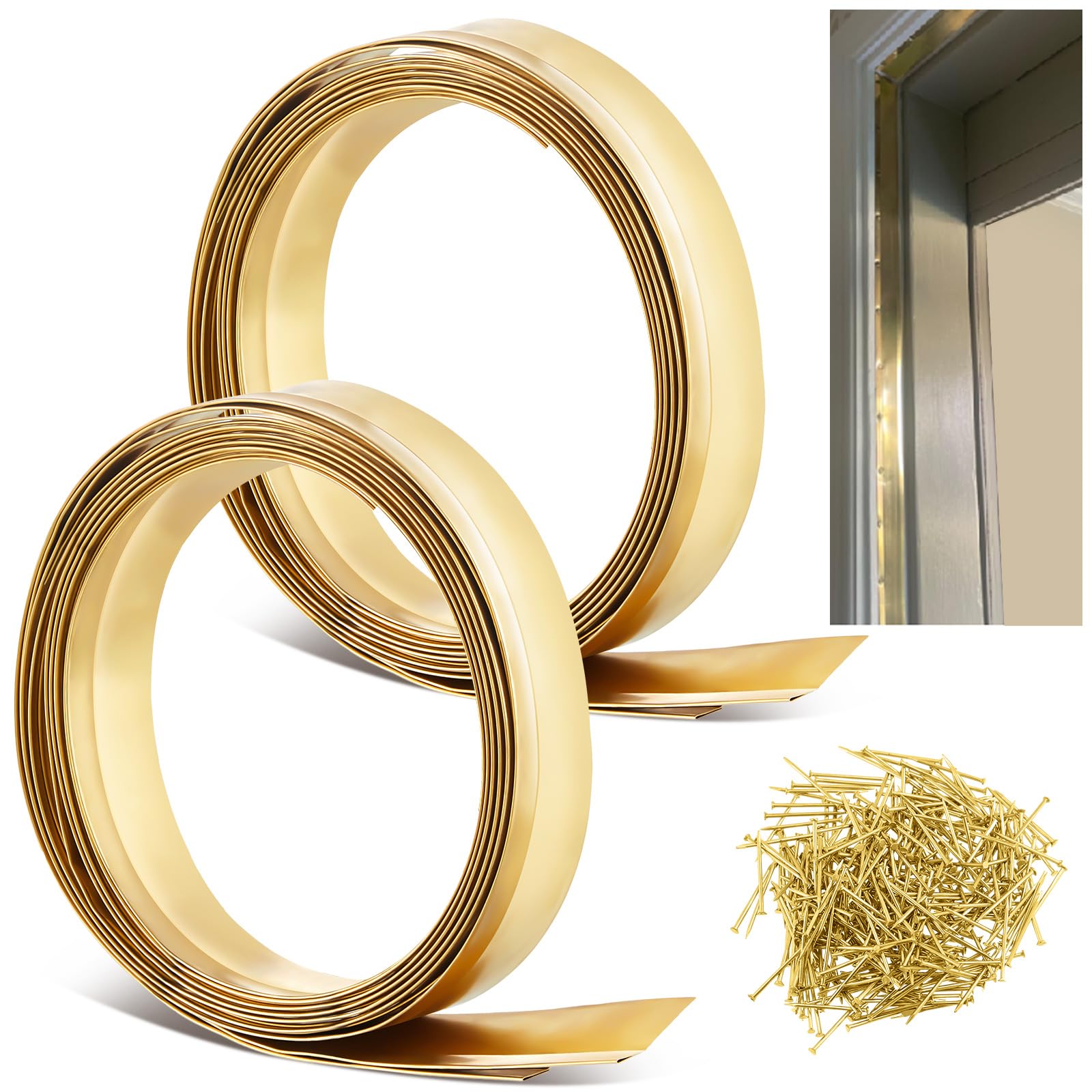 UUDULY  1-1/4 in W x 17.72 ft L Spring Bronze Weather Stripping Metal Brass Weather Strip Copper Weatherstripping for Exterior Old Door or Window