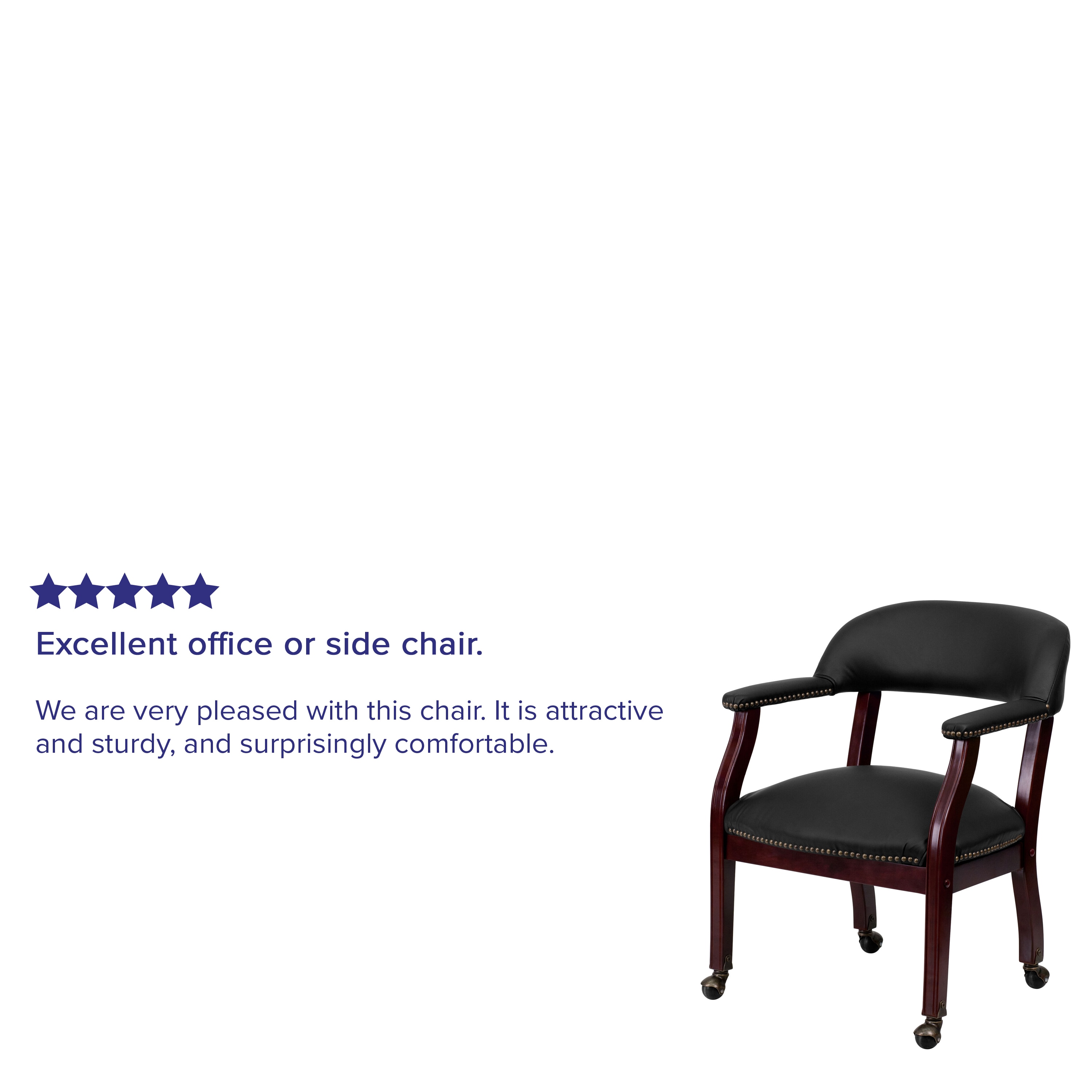Black Leather Mid-Back Conference Chair with Wood Frame