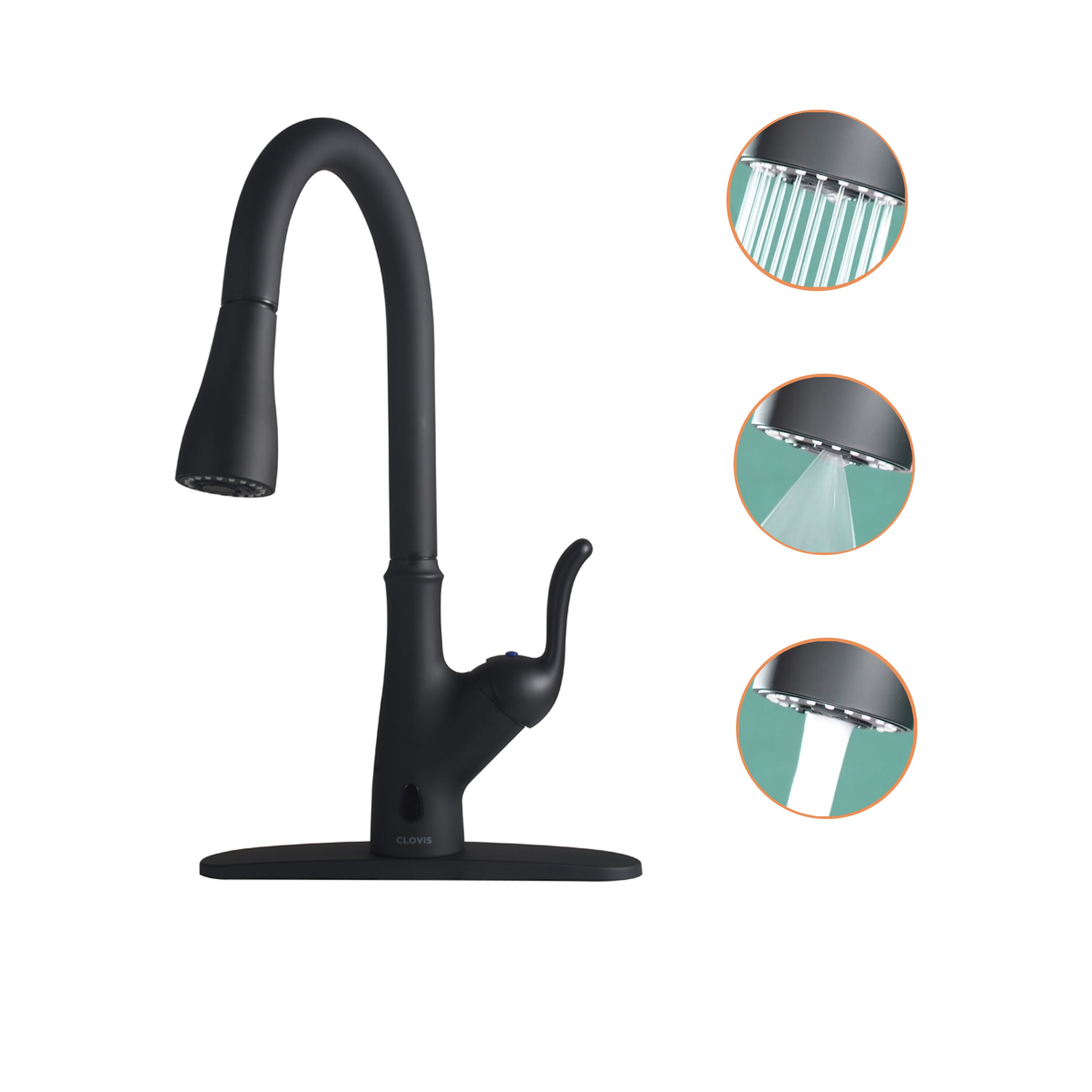 WELLFOR Matte Black Single Handle Pull-down Touchless Kitchen