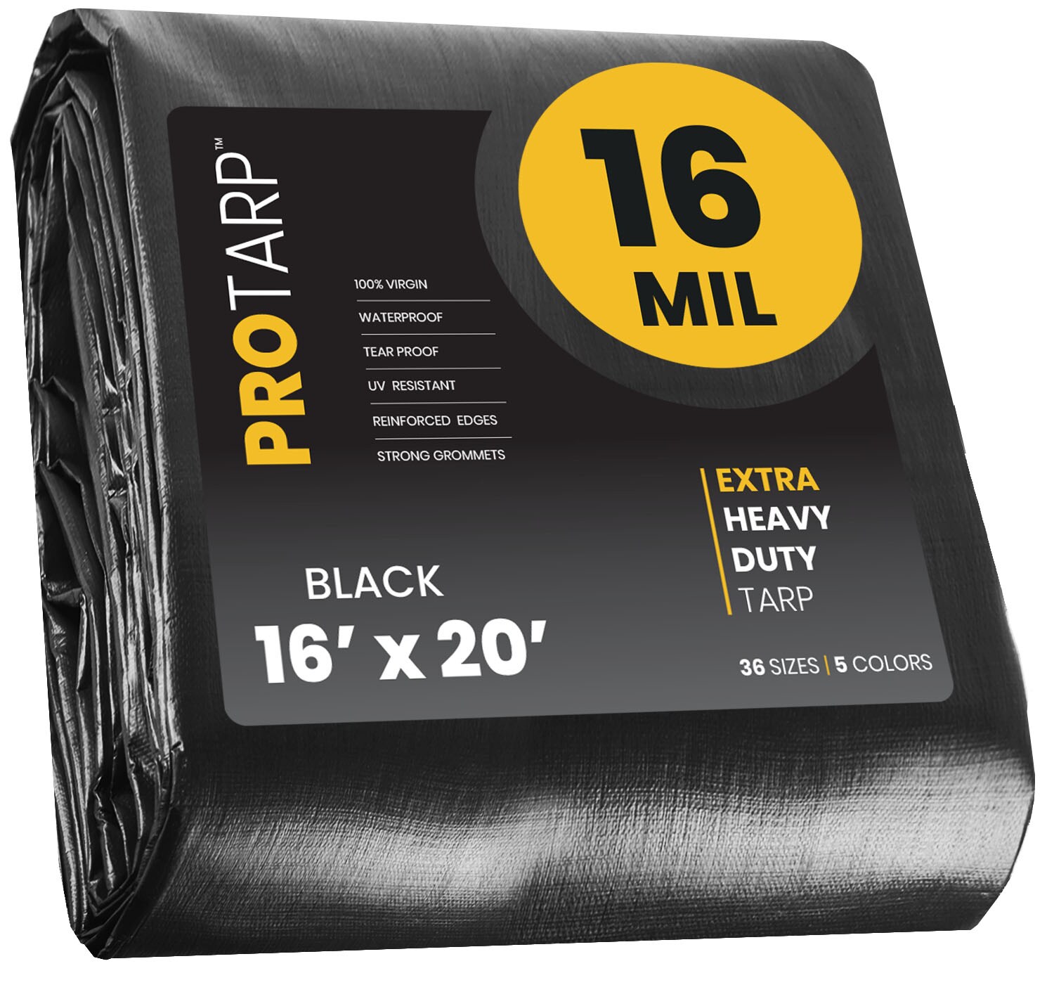 PROTARP PT-106-16X20 16-ft x 20-ft Black Waterproof Commercial Polyethylene 16-Mils Tarp