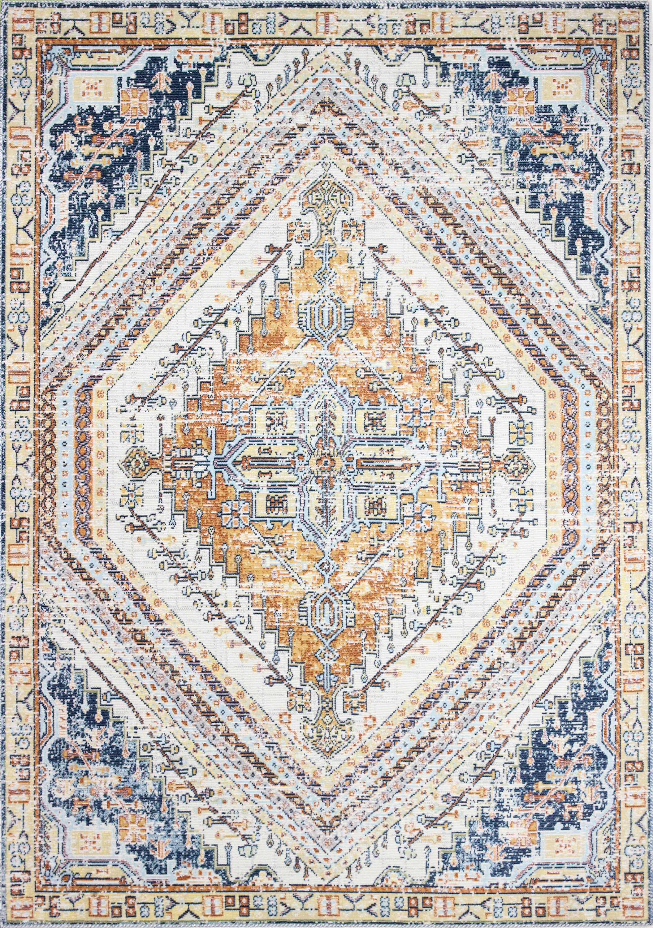 Bashian 649652293851 5 X 8 (ft) Ivory/Navy Indoor Geometric Oriental Area Rug