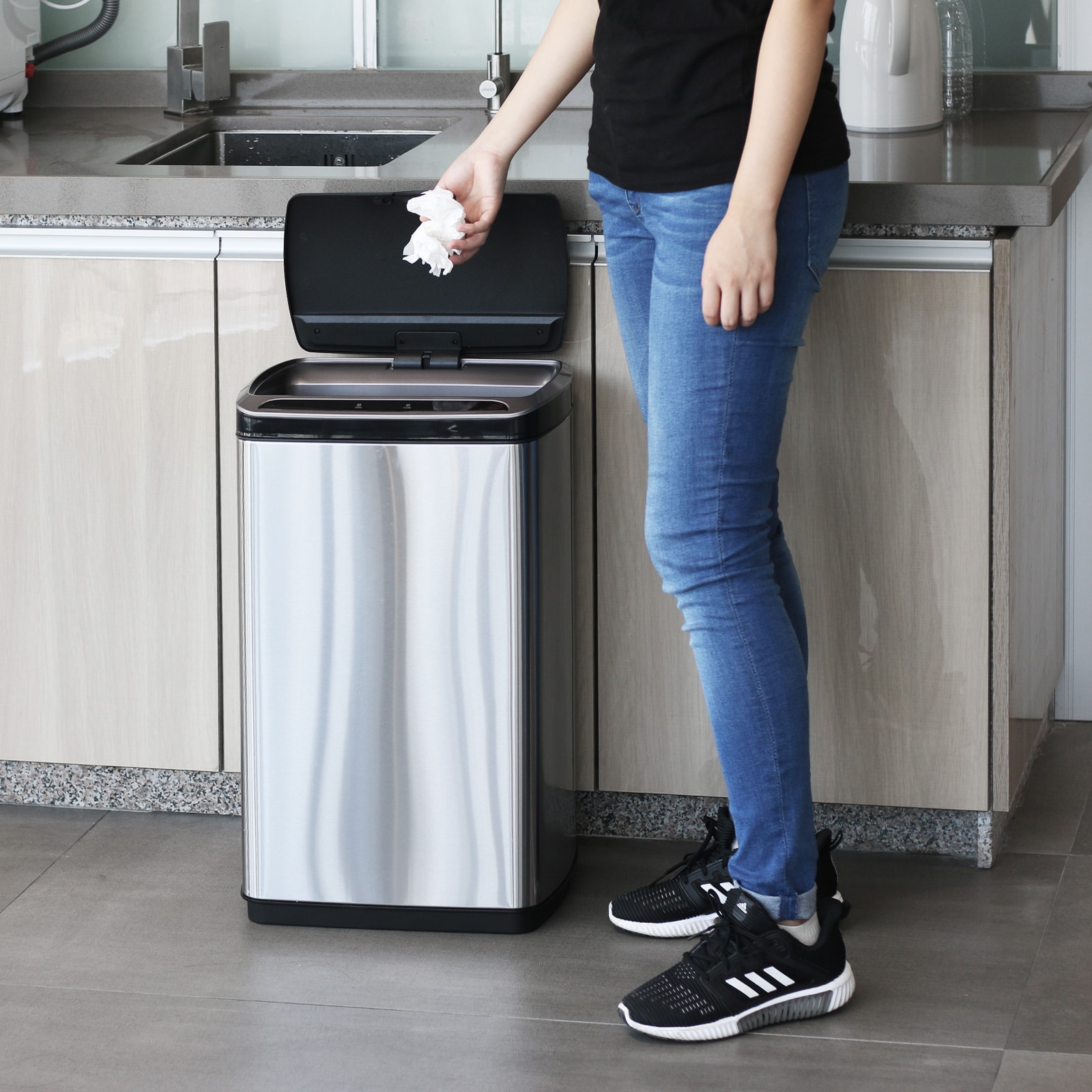 Dkeli Kitchen Trash Can 13 Gallon Garbage Can Automatic Sensor