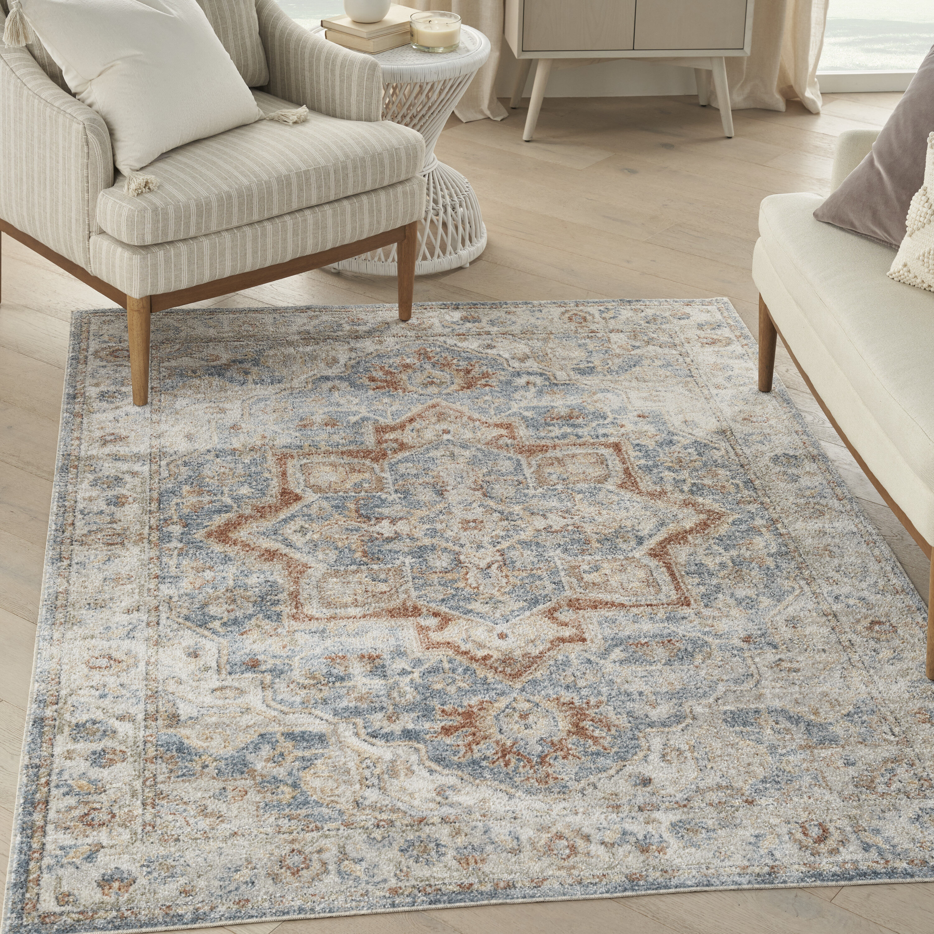 Nourison 099446126511 Astra Machine Washable 7 x 9 (ft) Loomed Polyester Denim Multi Rectangular Indoor Distressed/Overdyed Vintage Machine washable Area rug