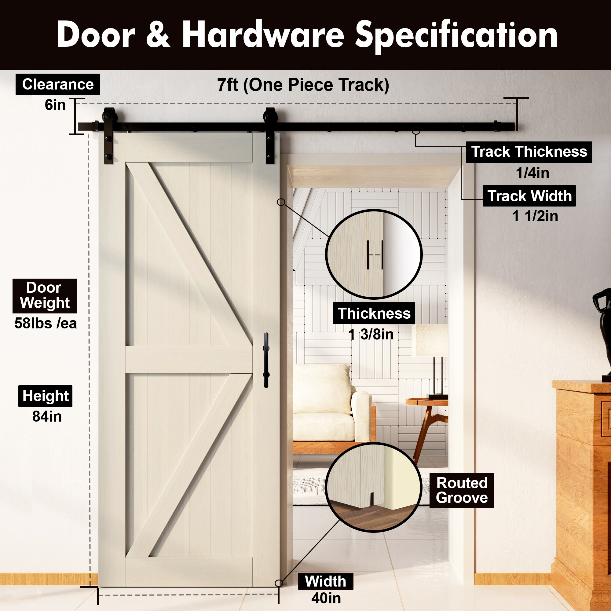 HOMACER YT1TGH084C-4084-K-TG Barn-Doors - View #7