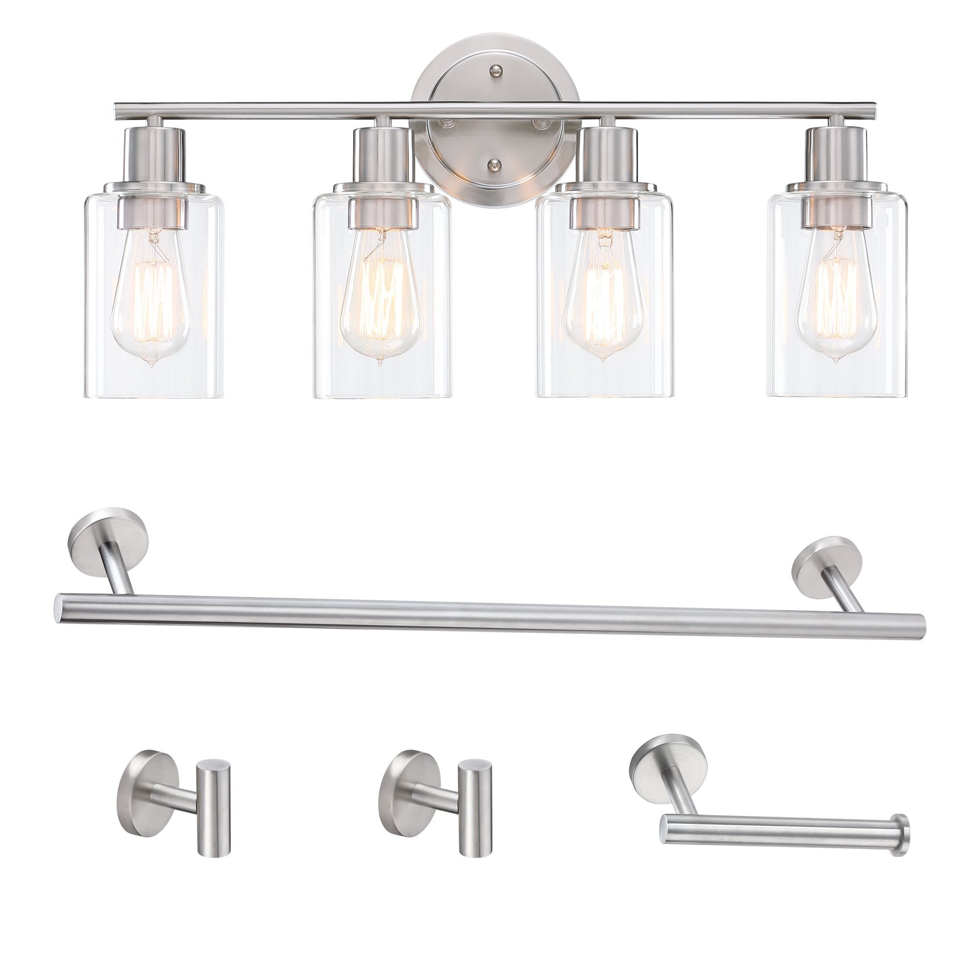 Hukoro F41004-VL5-BN GLA 5-Piece Bathroom set 23-in 4 -Light Brushed Nickel Traditional Vanity light
