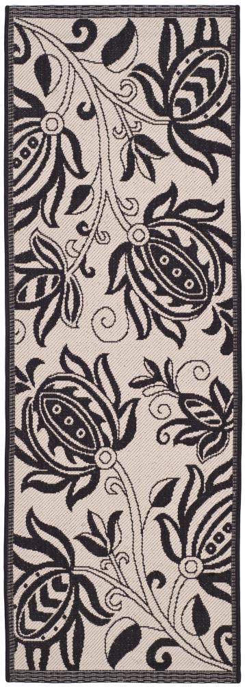 Safavieh CY2961-3901-210 Courtyard Blossums 2 x 10 (ft) Loomed Polypropylene Sand/Black Rectangular Indoor/Outdoor Floral/Botanical Coastal Runner rug