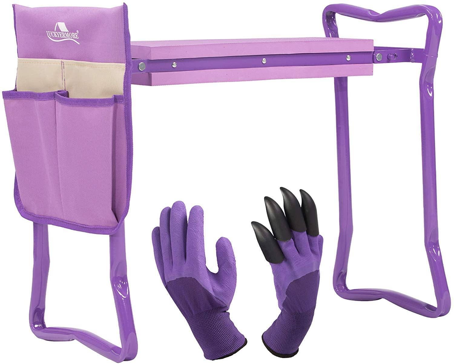 Kahomvis BOS-CYD0-1GQ2 Garden Kneeler and Seat Stool 18.5-Inches Purple Steel Barrel Garden Stool