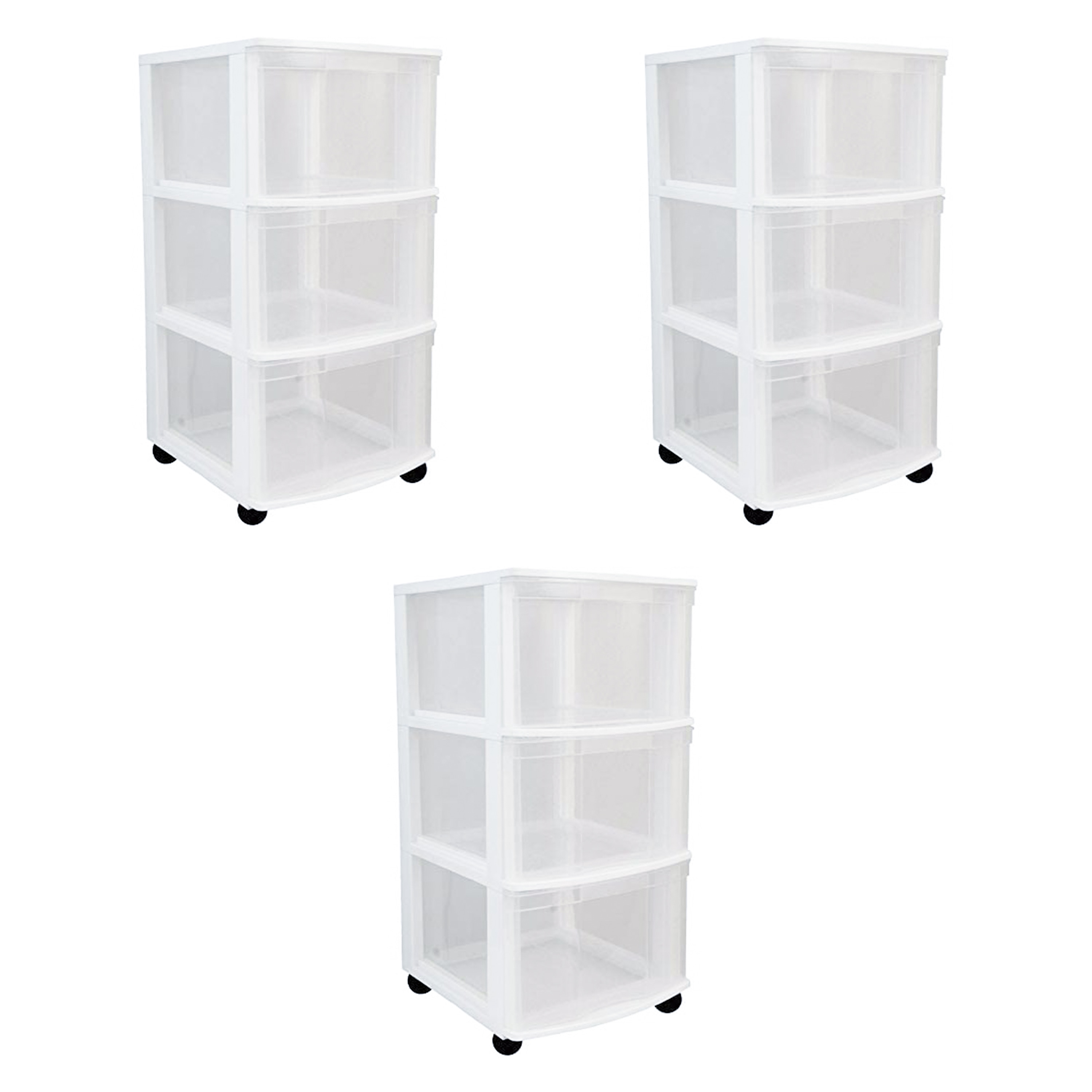Gracious Living 279951 3 -Pack 3 -Drawers White Rolling Plastic Storage Drawer cart 24.25-Inches H x 12-Inches W x 13.25-Inches D