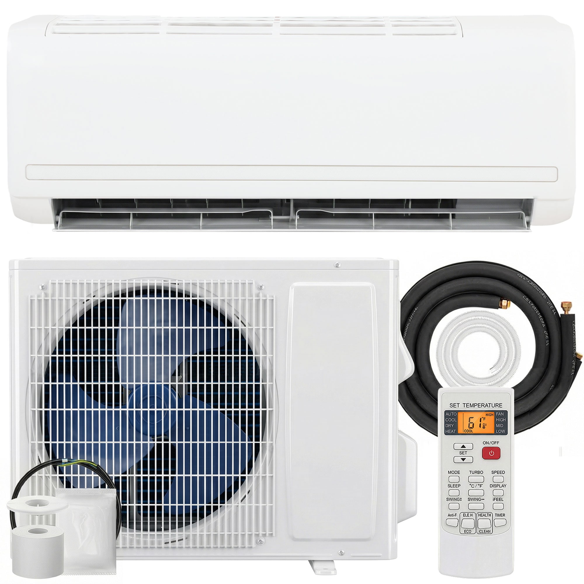 HomCom  12000 BTU Mini Split Air Conditioner and Heat Pump 22 SEER2 115V Energy Efficient Ductless Inverter AC Unit Cools up to 750 Sq.Ft Complete Installation Kit