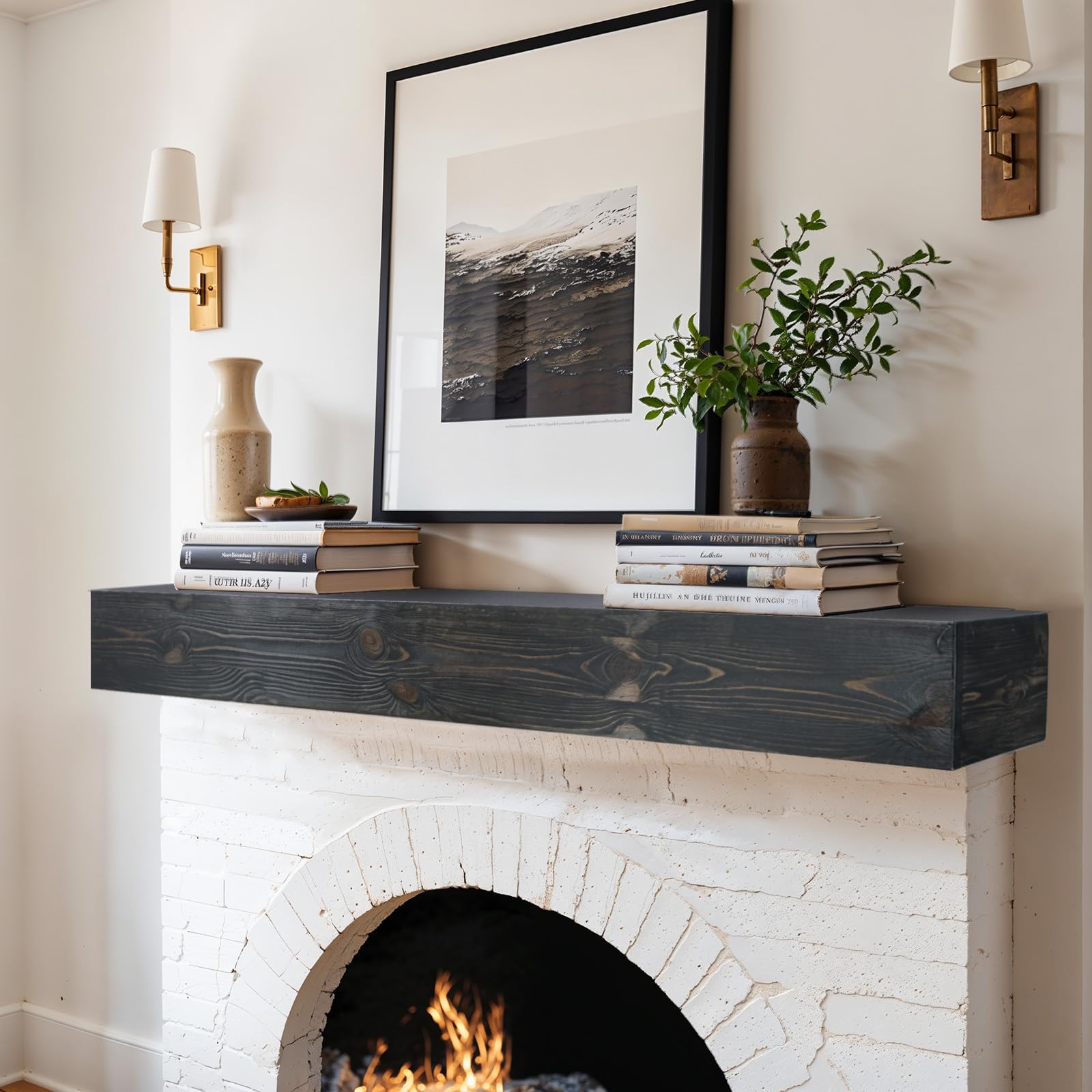 KIWDZFU  Wooden Floating Fireplace Mantel Shelf 72 by 8 by 5 Inches Wall Mounted Rustic Black Mantel Shelf durable home and garden accessory