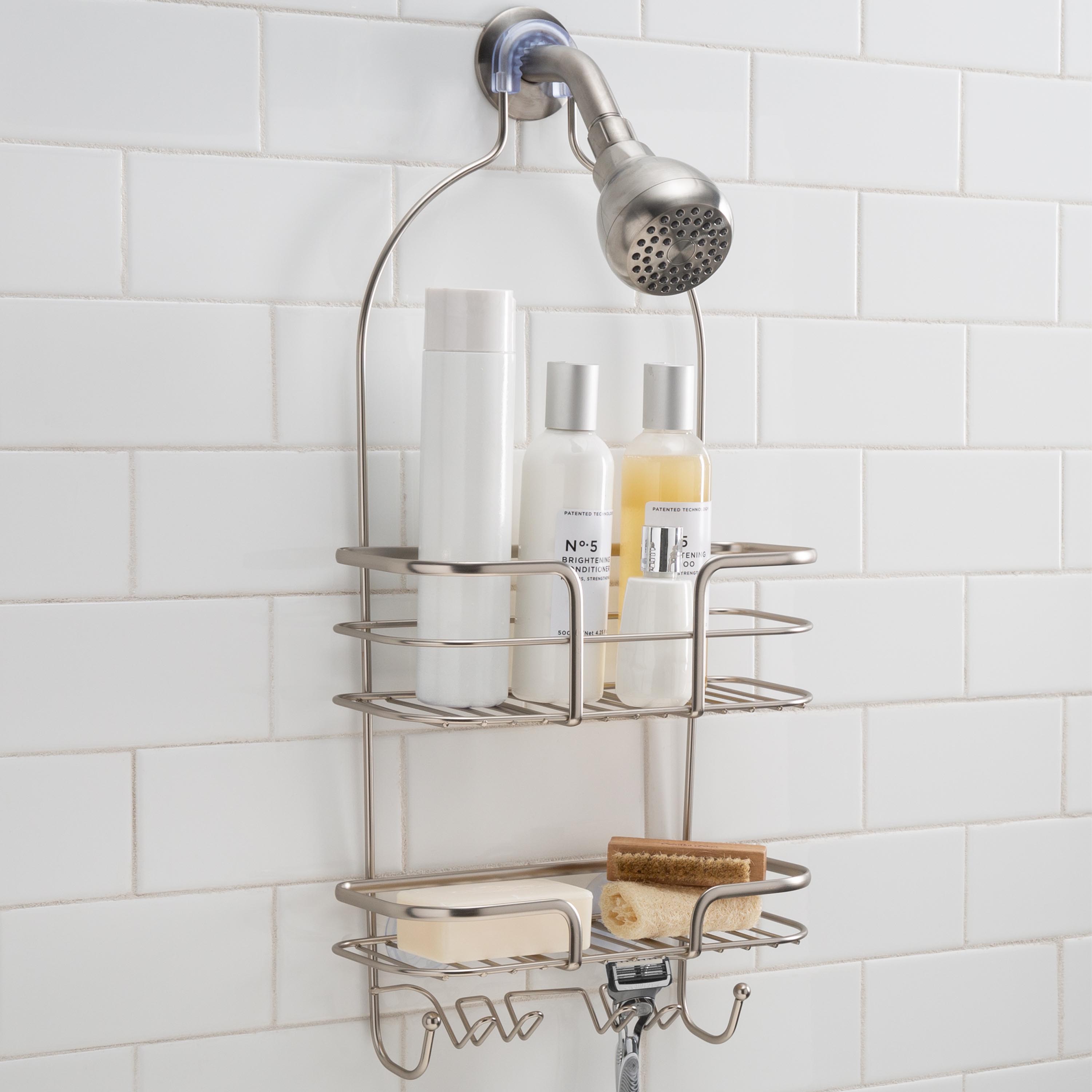 Bath Bliss Satin Steel 2-Shelf Hanging Shower Caddy 22.4-in x 10.25-in ...