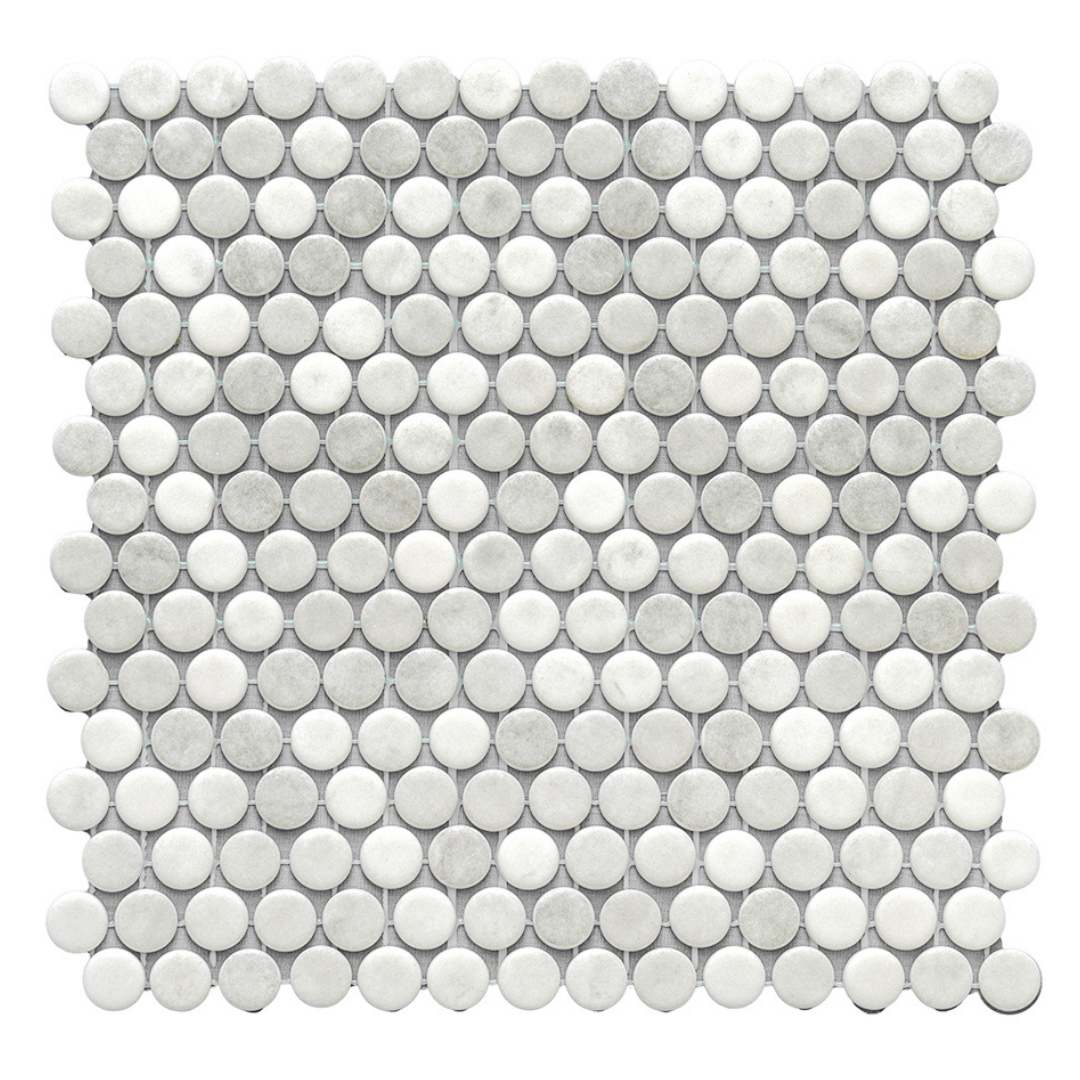 The Tile Life GPENNBLISGY Eterna Penny Shabby Grey 12-in x 12-in Satin Glass Mosaic Floor and Wall Tile (0.88-sq. ft/ Piece)