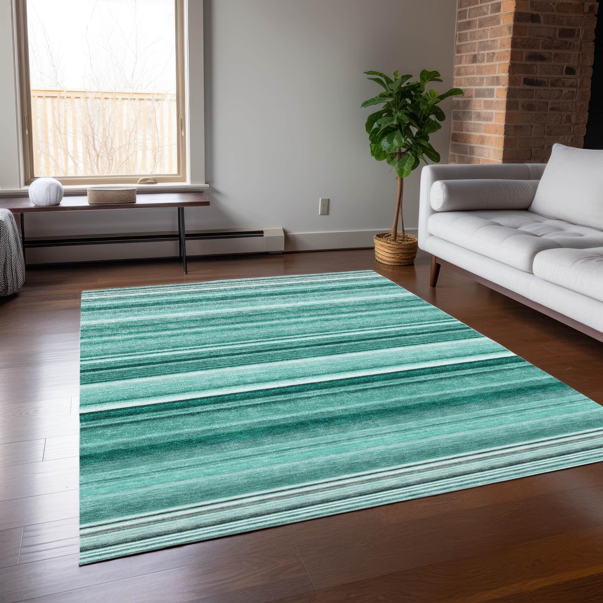 Addison Rugs ACN529AQ30X46 Chantille ACN529AQ 2 x 3 (ft) Polyester Aqua Rectangular Indoor/Outdoor Stripe Machine washable Area rug