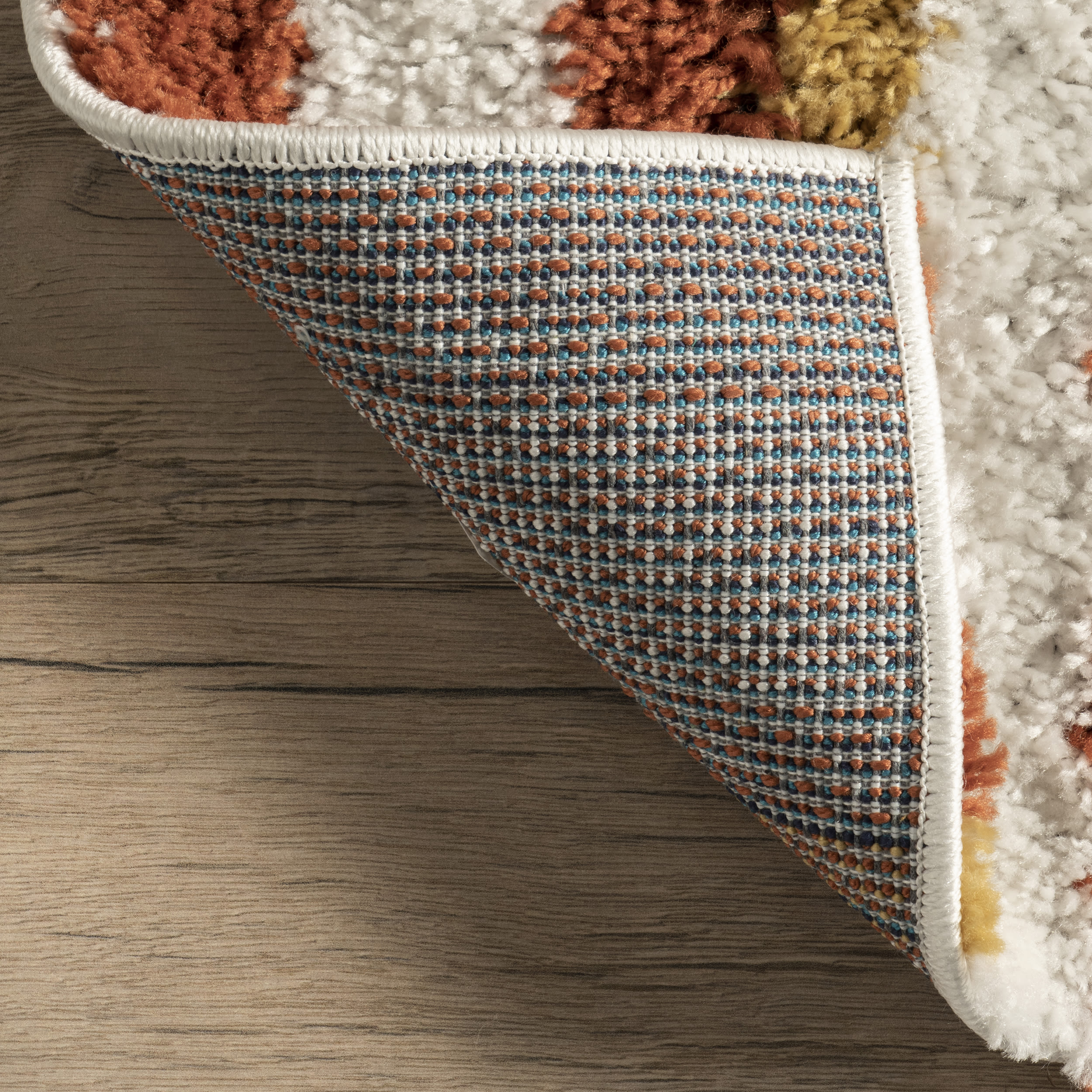 Dotty Half Sunset Shag Area Rug, 6' 7" x 9', Orange and White