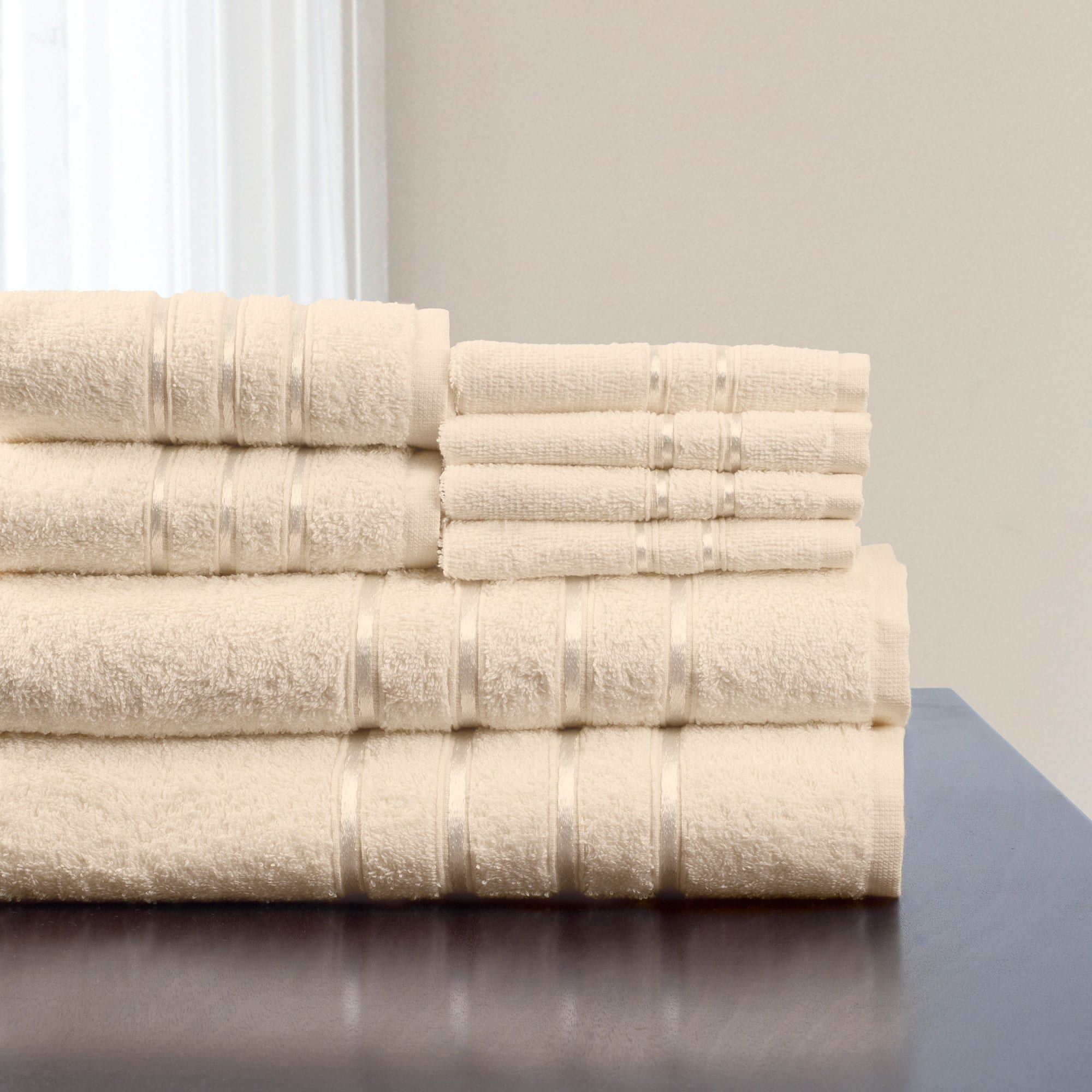 Hastings Home 10-Piece Bone Cotton Bath Towel Set (Hastings Home Bath Towels)  in Off-White