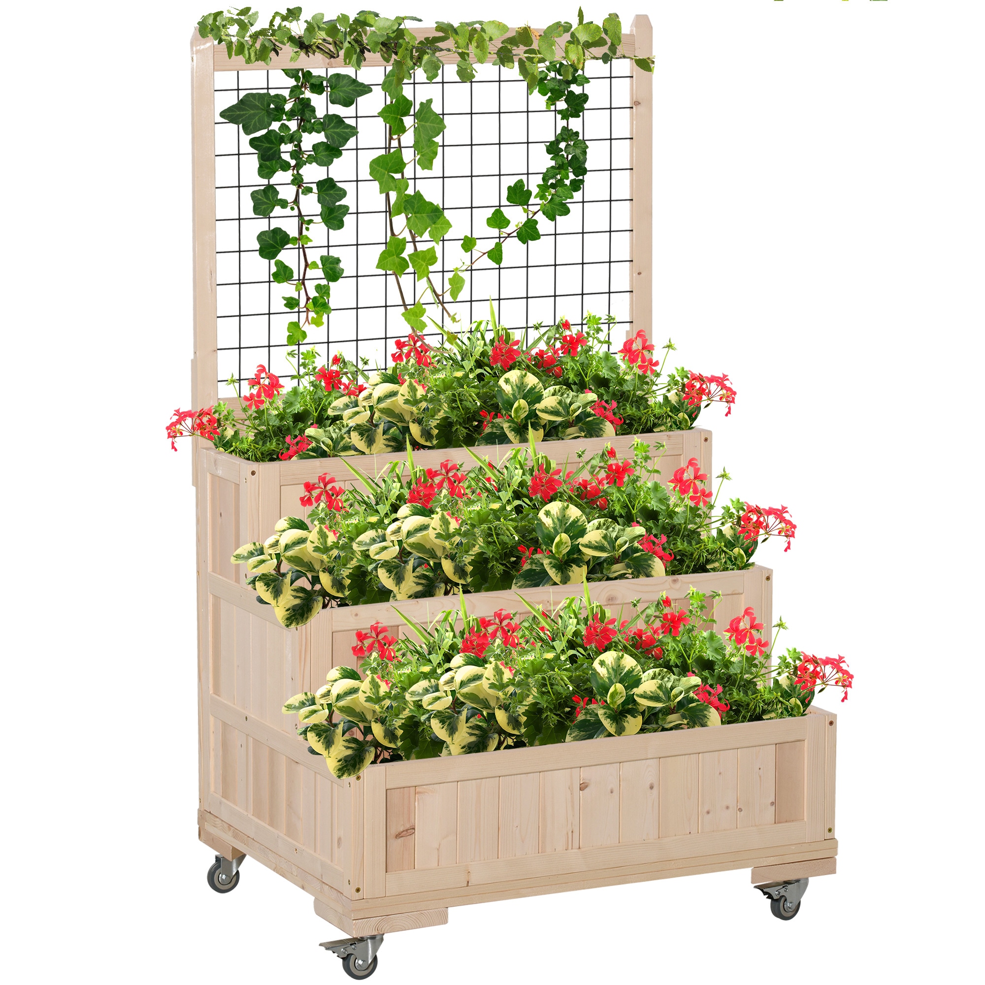 Watnature Outsunny 3-Tiers Raised Garden Bed with Trellis 53 in H ...