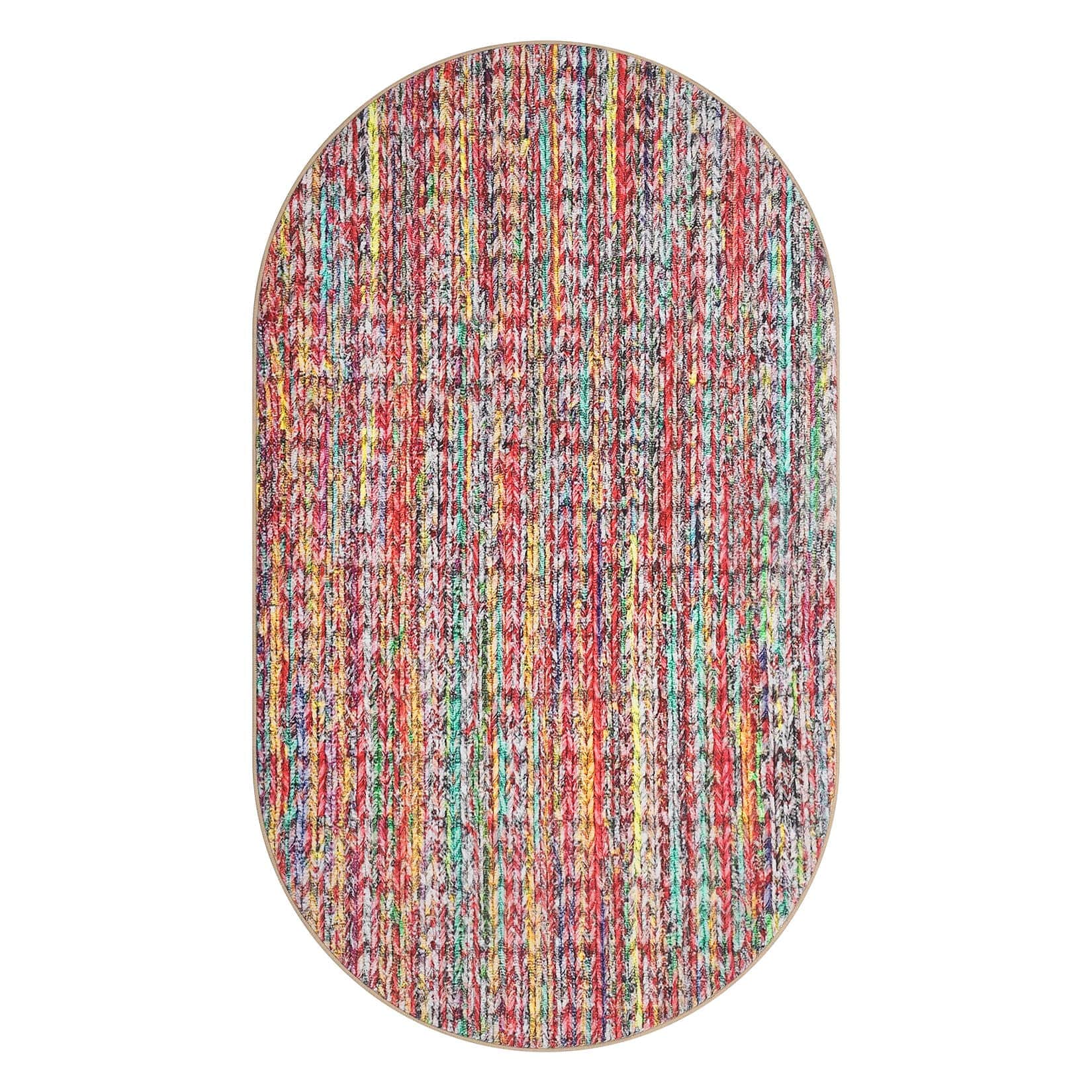 Qeetex SUNNY-PHO-344T7936 3 x 5 ft Polyester Multi Color Oval Soft Non Slip Modern Soild Living Room Bedroom Dining Room Machine Washable Throw Rug