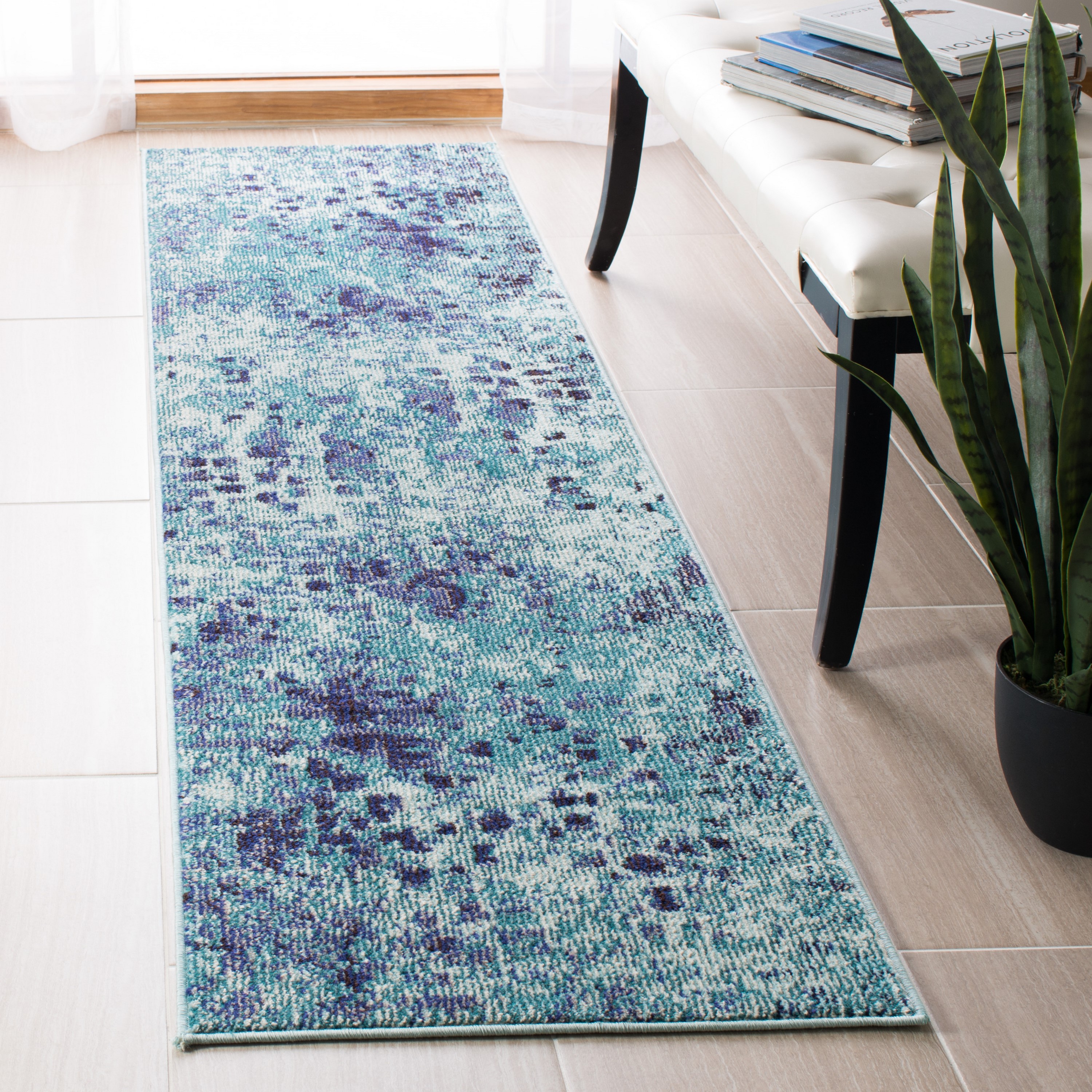 Safavieh MAD425J-216 Madison Vanlay 2 x 16 (ft) Loomed Polypropylene Turquoise/Navy Rectangular Indoor Abstract Bohemian/Eclectic Runner rug