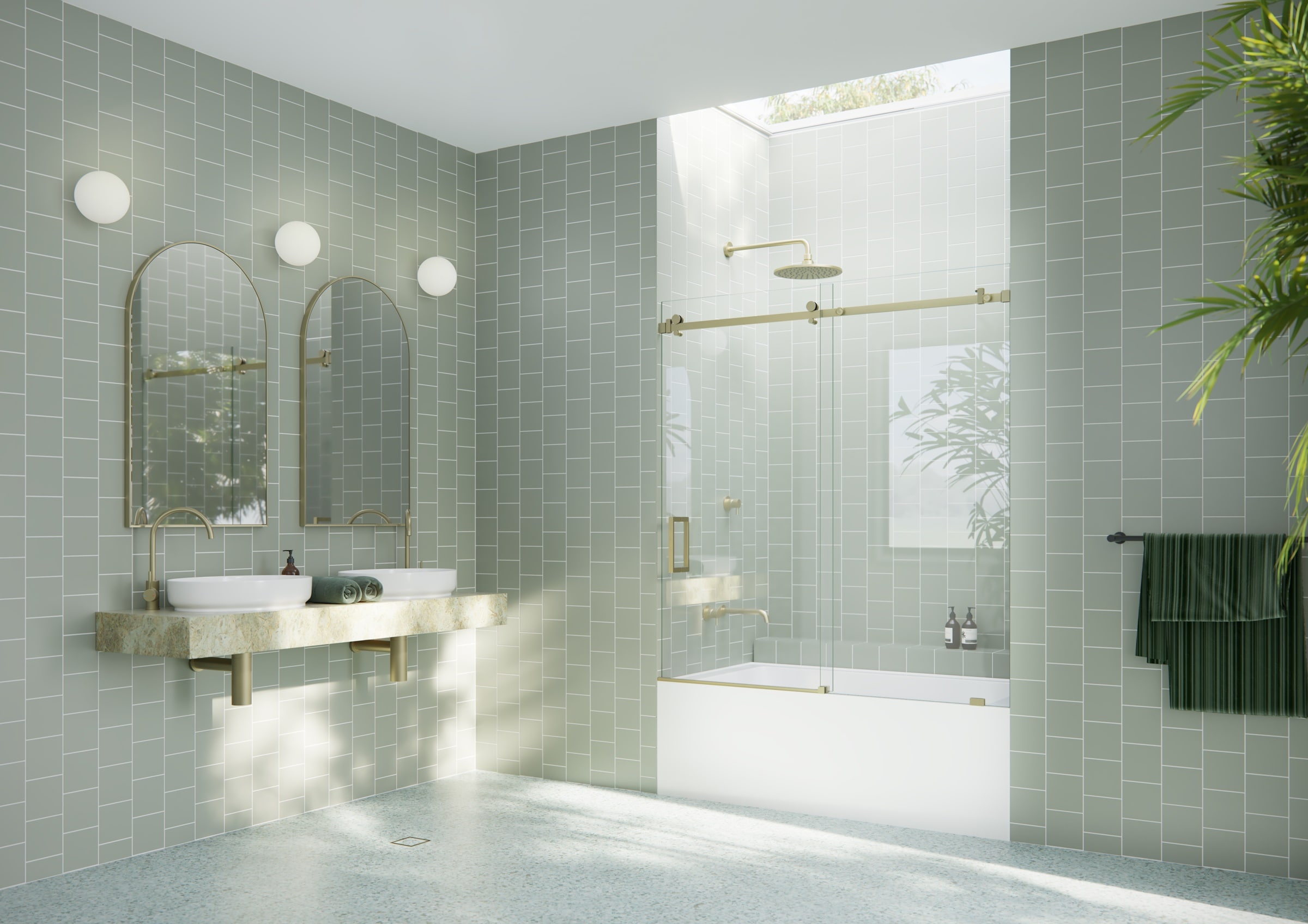 Glass Warehouse B-SQSLD-56-SB Astro Satin Brass 52-in to 56-in W x 60-in H Frameless Sliding Bathtub door