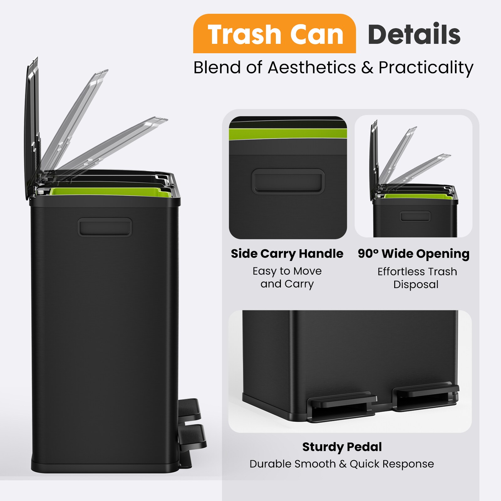 Sweetcrispy Matte Black Dual Kitchen Trash Can 2 x 8 Gallon