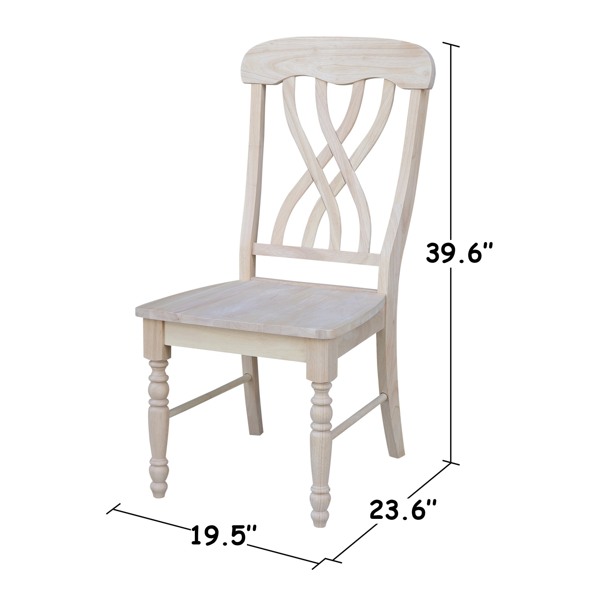Set of Two Unfinished White Wood Lattice Dining Chairs
