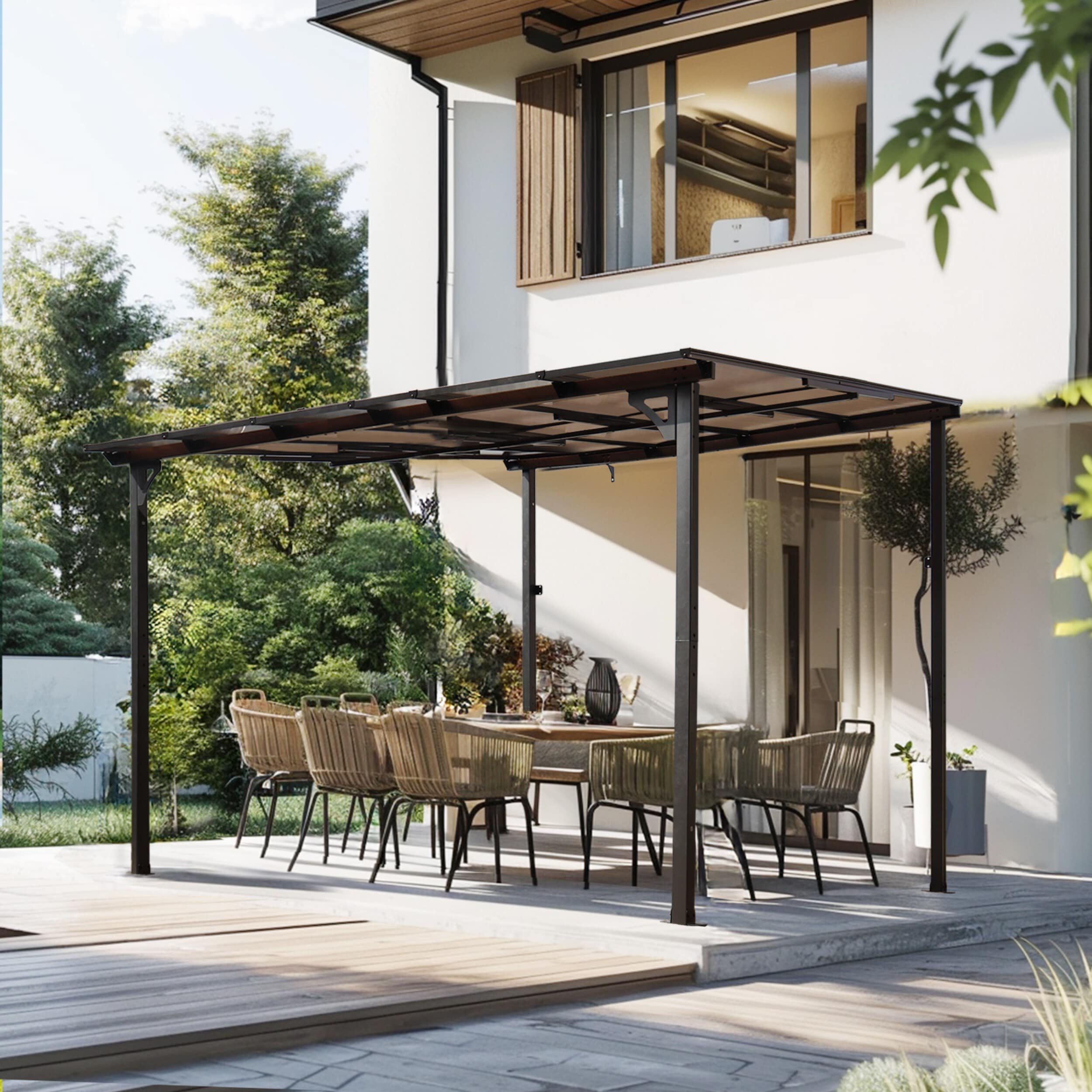 Miki Shinly BY-0054-57QI Pergolas 10-ft W x 10-ft L x 7-ft 11-1/2-in H Gray Metal Freestanding Pergola with Canopy