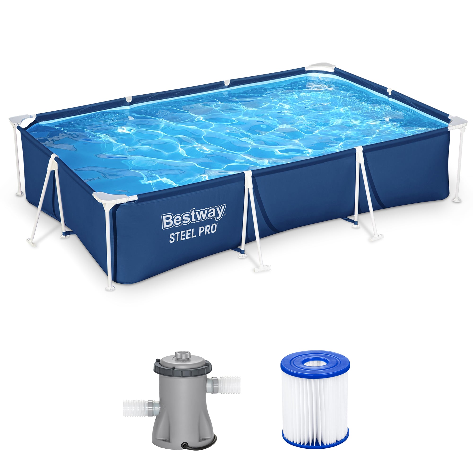 Bestway 88447 Steel Pro 9.8-ft x 5.6-ft x 26-in Metal frame Rectangle Above-Ground Pool with Filter Pump