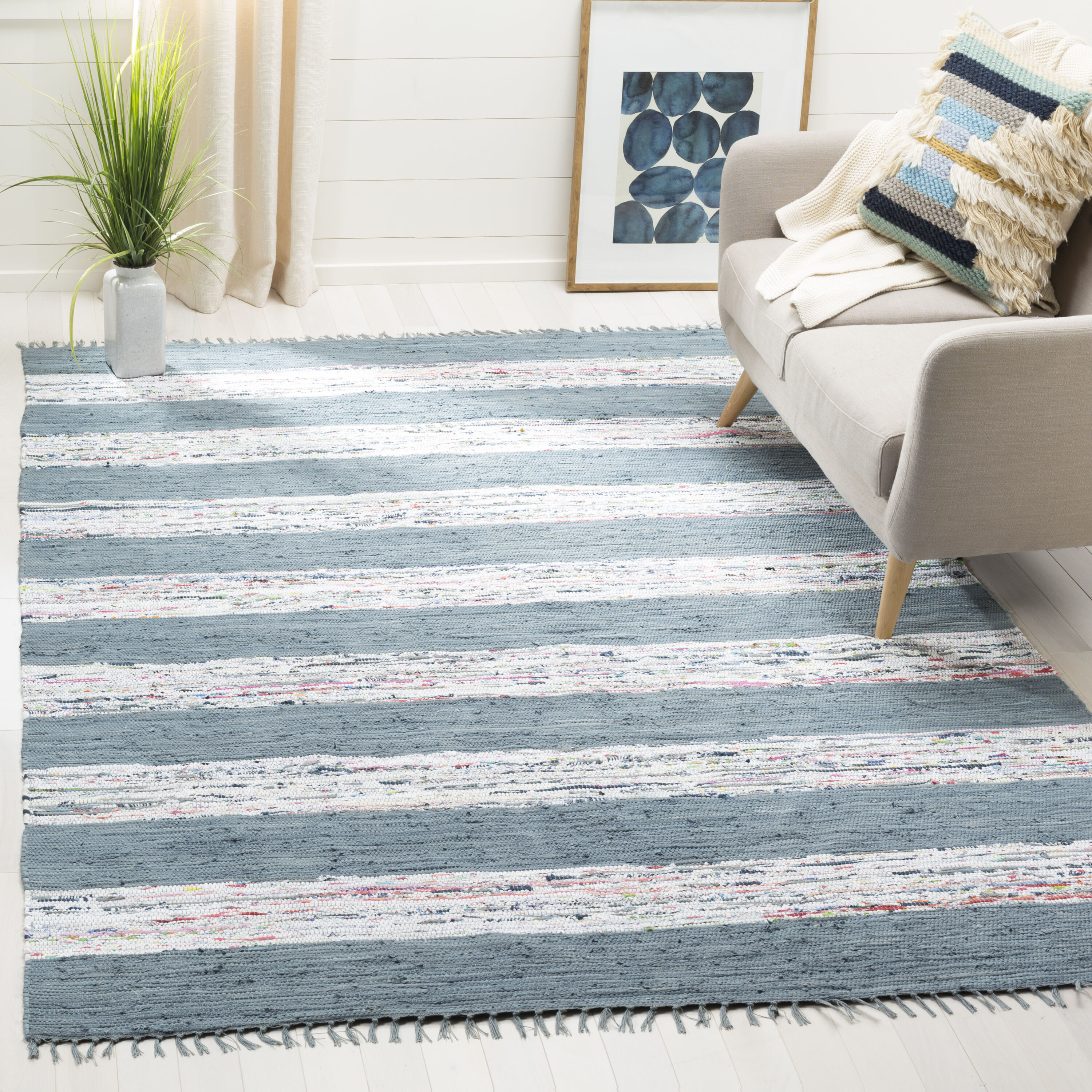 Safavieh MTK720A-24 Montauk Estero 3 x 4 (ft) Cotton Ivory/Gray Rectangular Indoor Stripe Coastal Throw rug