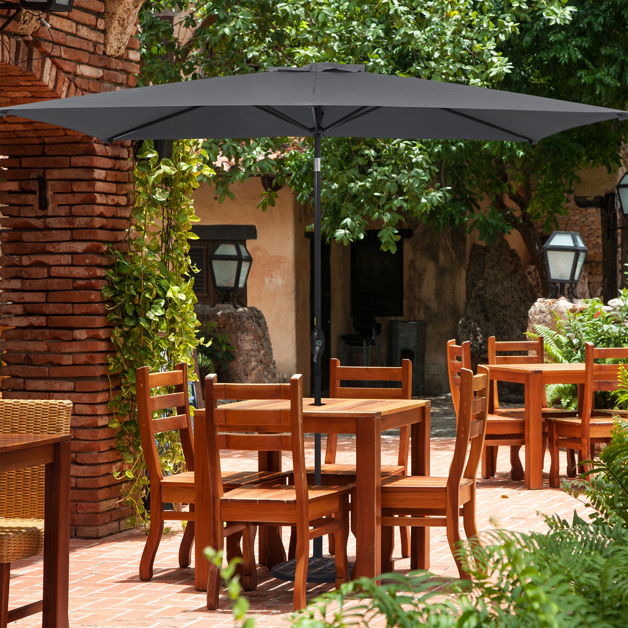 Sonkuki SD-CXCF-AA 10-ft Steel Gray Push-button Tilt Market Patio Umbrella