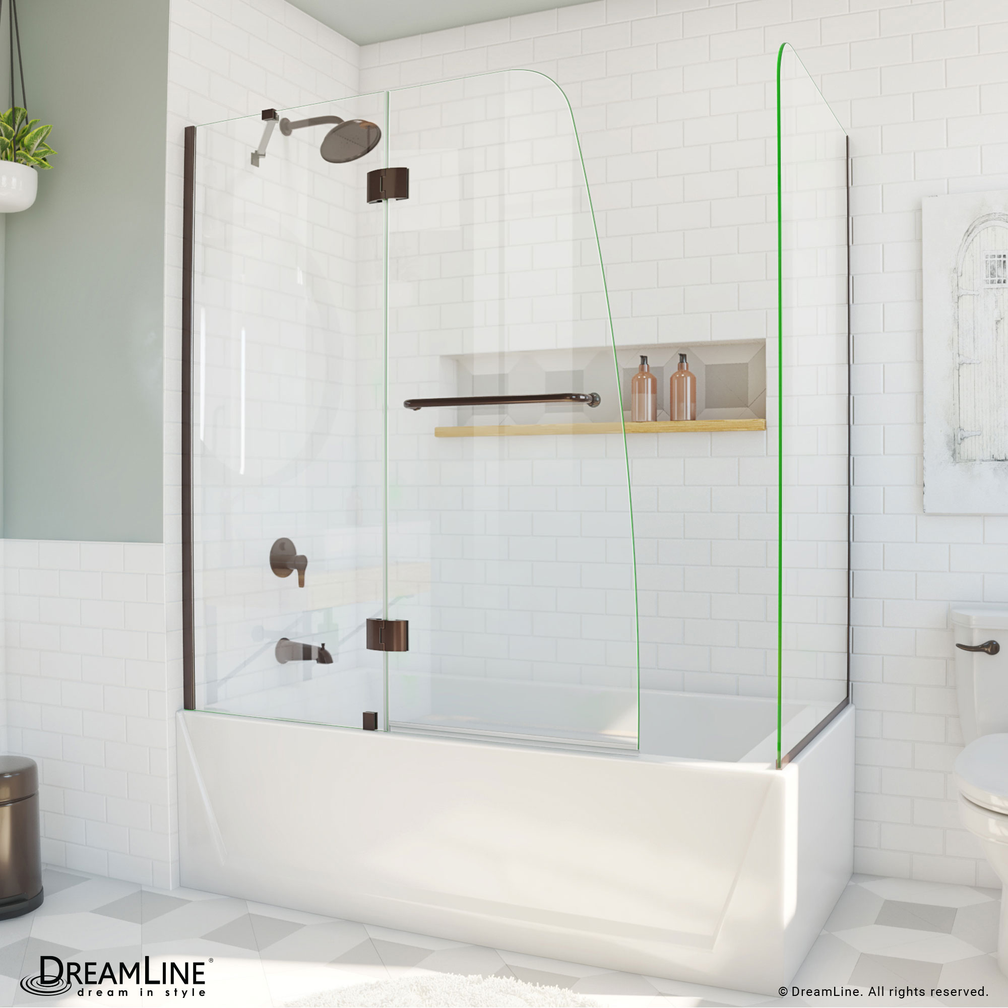 DreamLine SHDR3148586RT06 Aqua Oil Rubbed Bronze 56-in to 60-in W x 58-in H Frameless Hinged Bathtub door