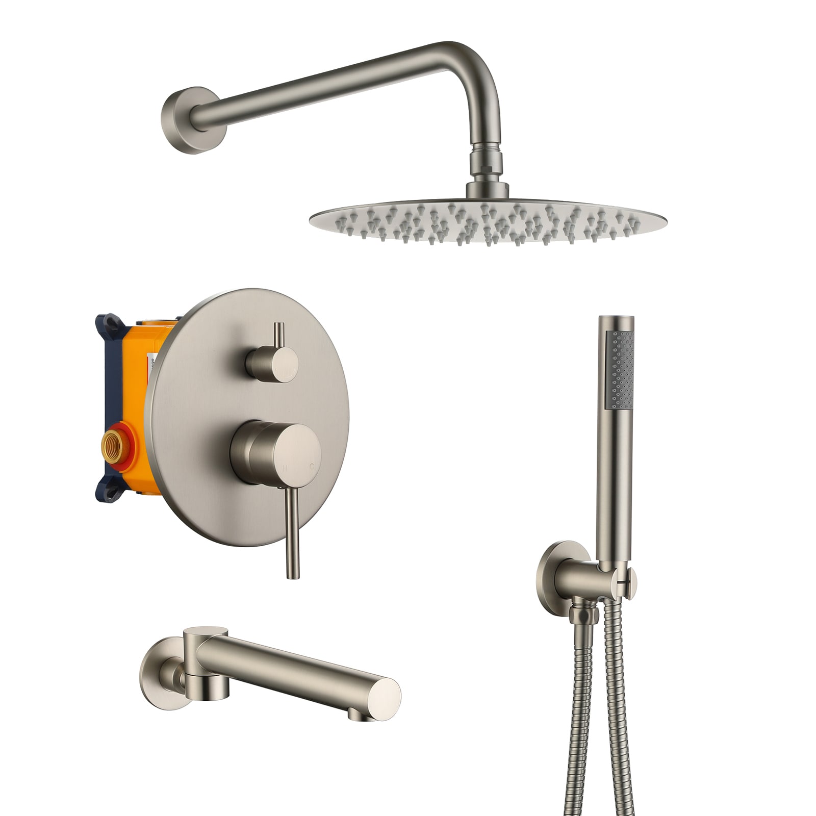 Mondawe WF6610GL-10RG Brushed Nickel 10-in Built-In Shower Faucet System with 3-way Diverter ( Pressure-balanced Valve Included )