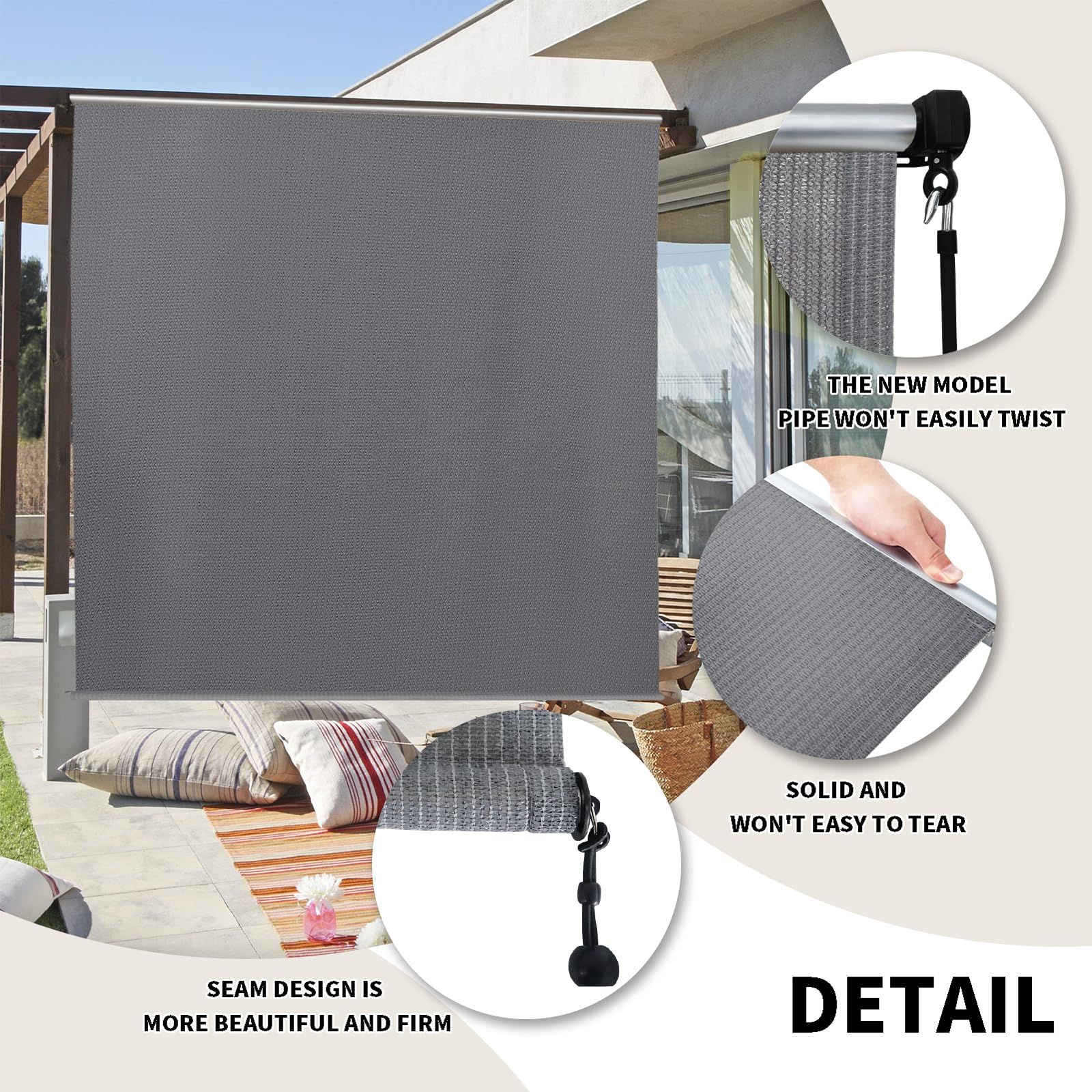 Vkoiyg Outdoor cordless patio sunshade splice curtain rolled up porch ...