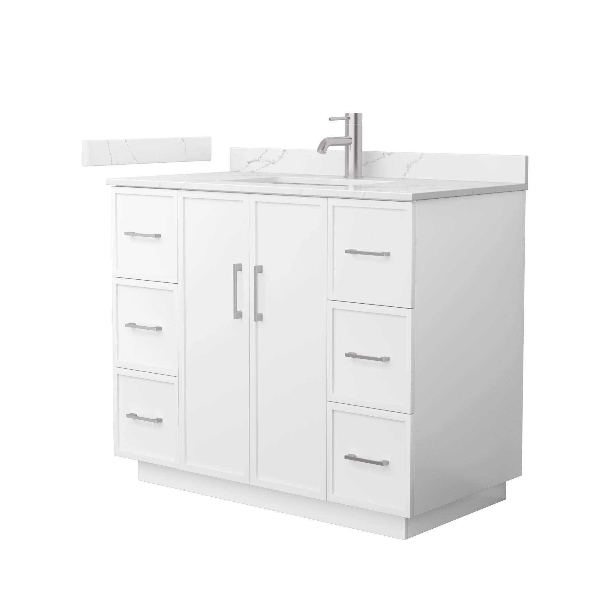 Wyndham Collection WCH747442SWHGTUNSMXX Elan TK 42-in White with Brushed Nickel Trim Undermount Single Sink Bathroom Vanity with Giotto Quartz Quartz Top