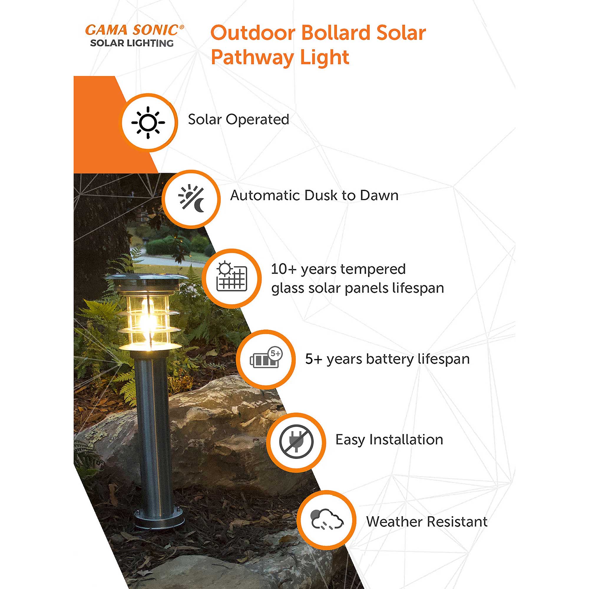 Stainless Steel Silver LED Solar Pathway Bollard Lights, Set of 2