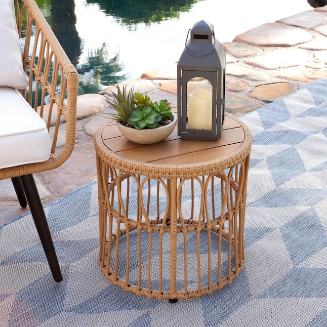 Haven Way Hana Round Wicker Outdoor End Table 17 In W X L The Patio Tables Department At Com - Porch Furniture End Tables